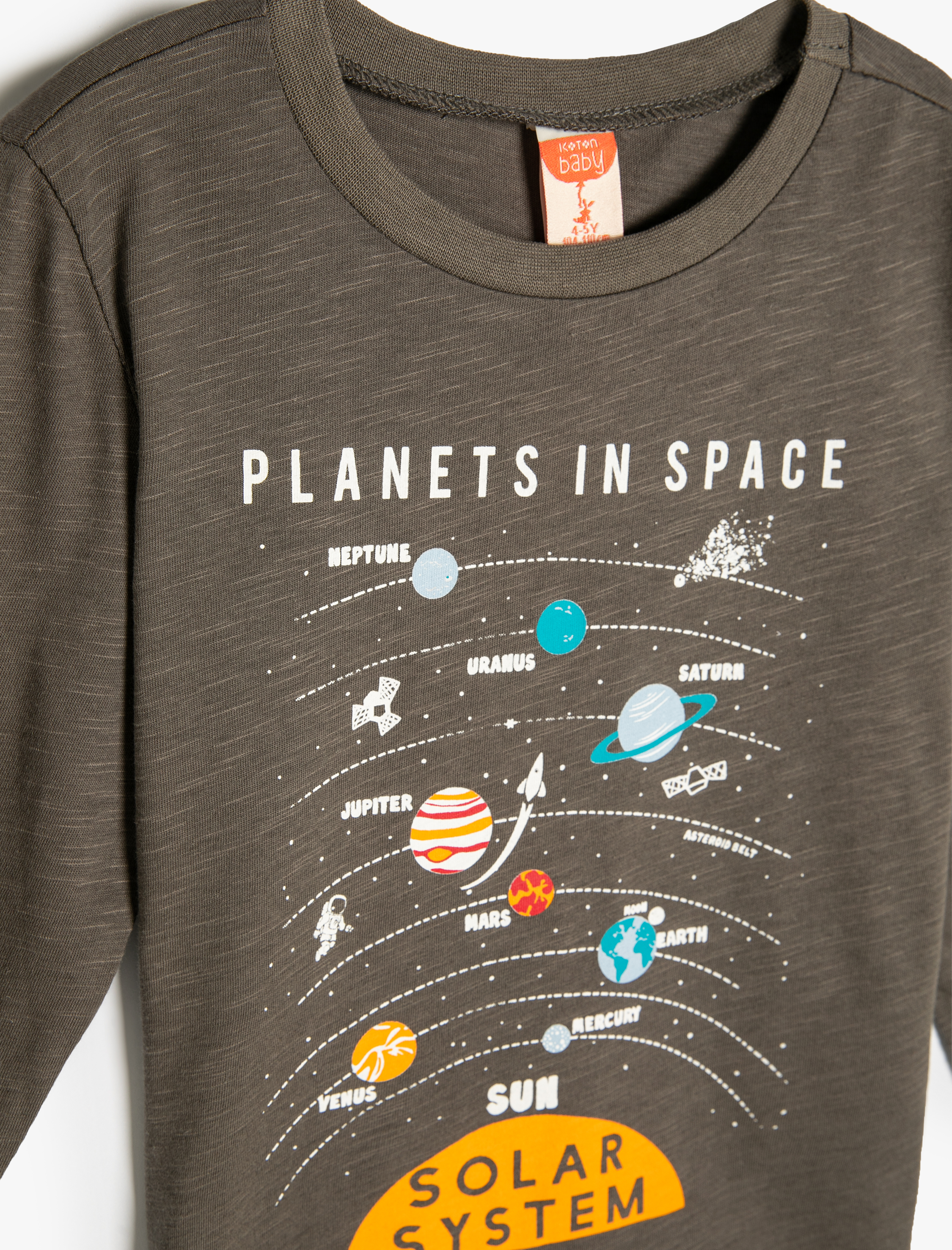  Erkek Bebek Tişört Uzay Temalı Uzun Kollu Bisiklet Yaka Pamuklu