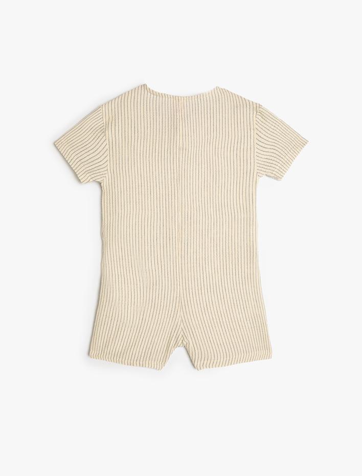 Erkek Bebek Tulum Bisiklet Yaka Kısa Kollu Pamuklu Düğme Detaylı