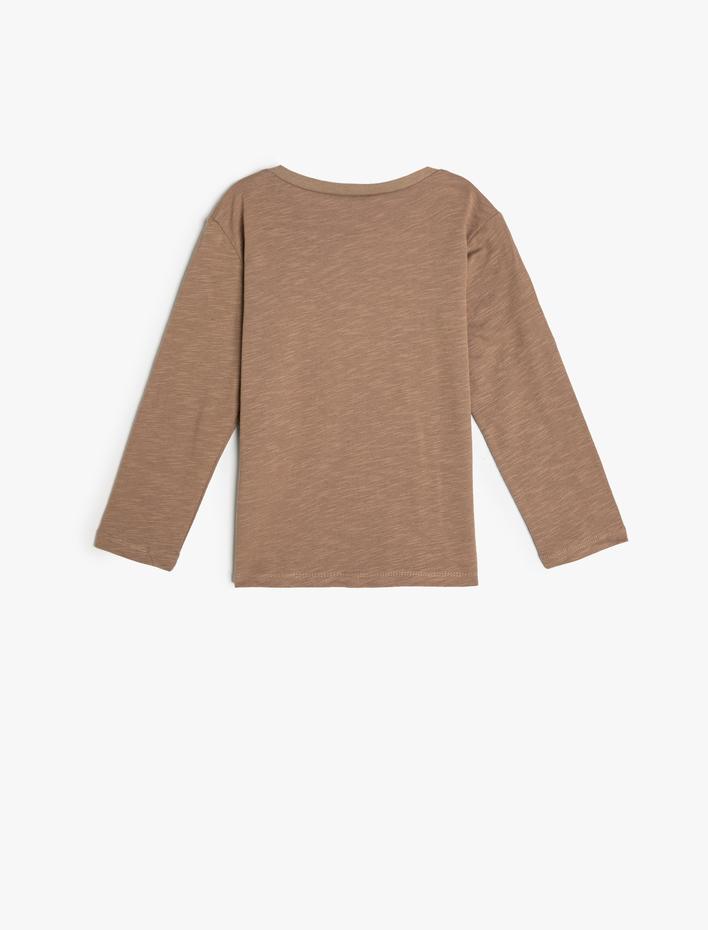 Erkek Bebek Dinozorlu Tişört Uzun Kollu Bisiklet Yaka Pamuklu