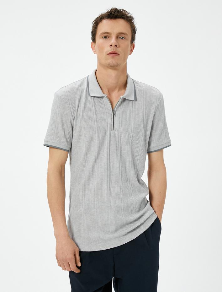  Polo Yaka Tişört Slim Fit Fermuarlı Kısa Kollu