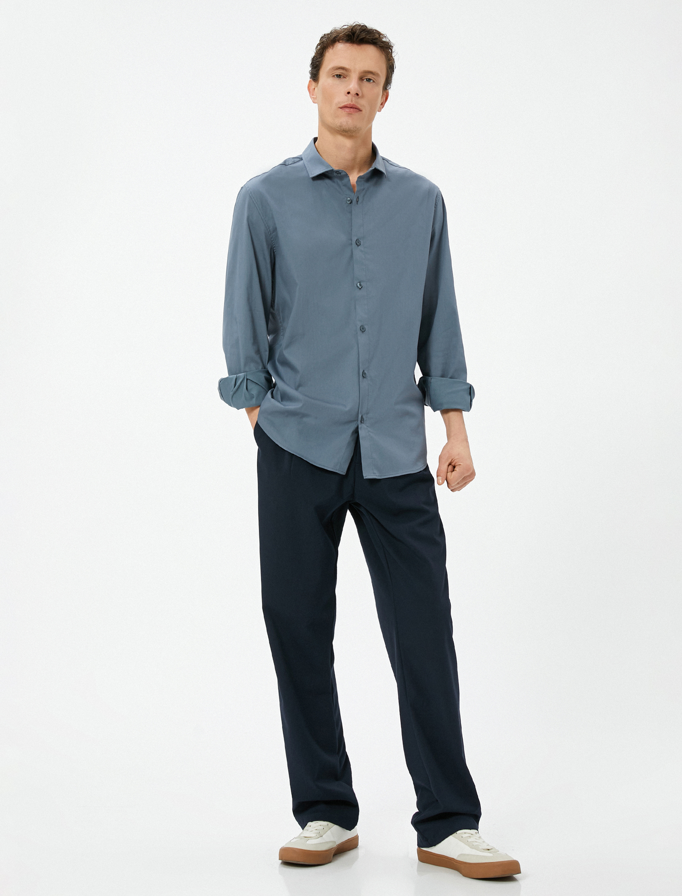   Basic Gömlek Slim Fit Yarım İtalyan Yaka Düğmeli