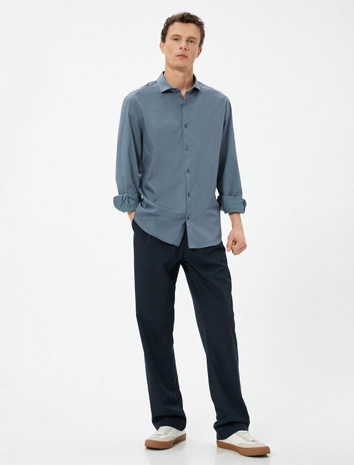  Basic Gömlek Slim Fit Yarım İtalyan Yaka Düğmeli