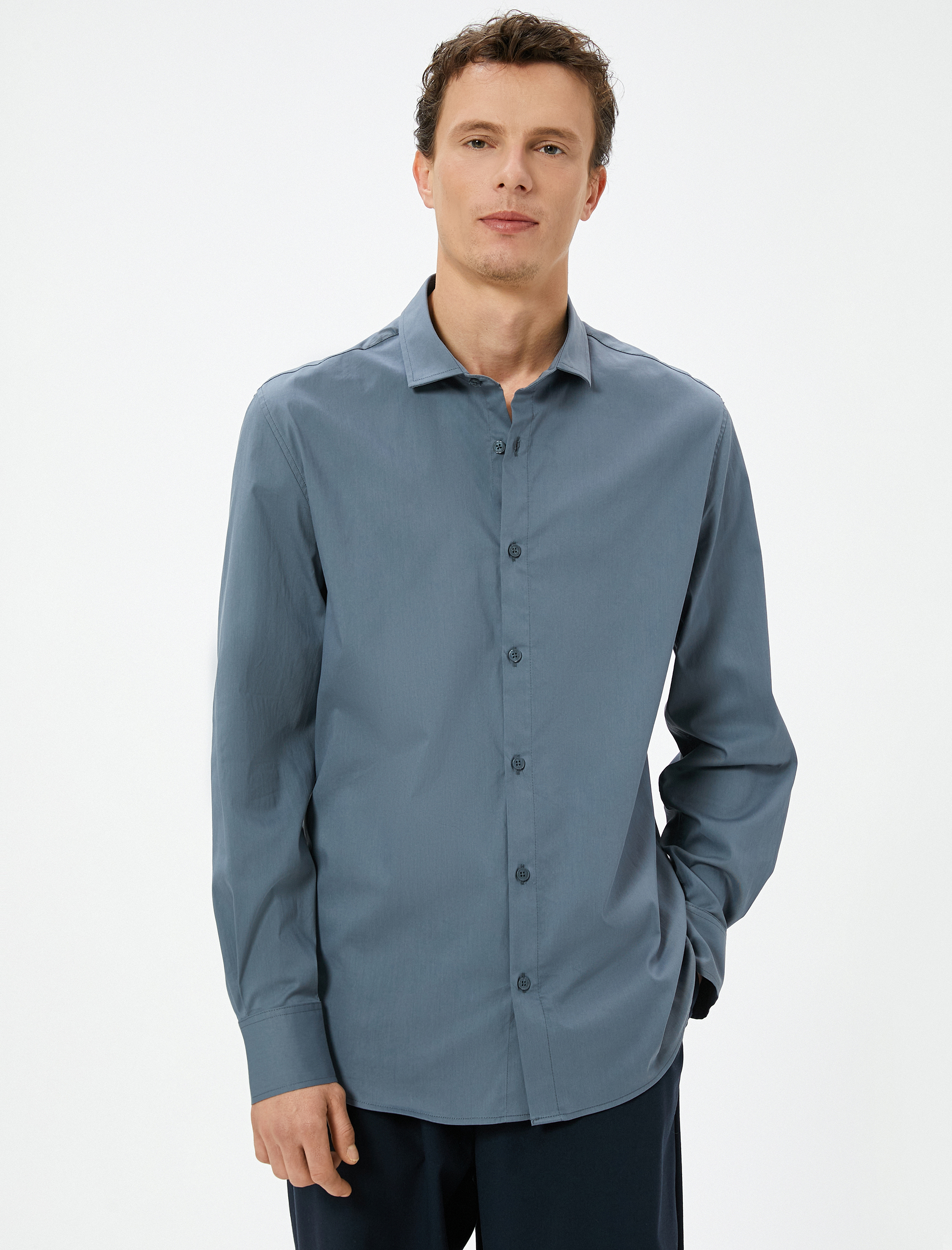   Basic Gömlek Slim Fit Yarım İtalyan Yaka Düğmeli