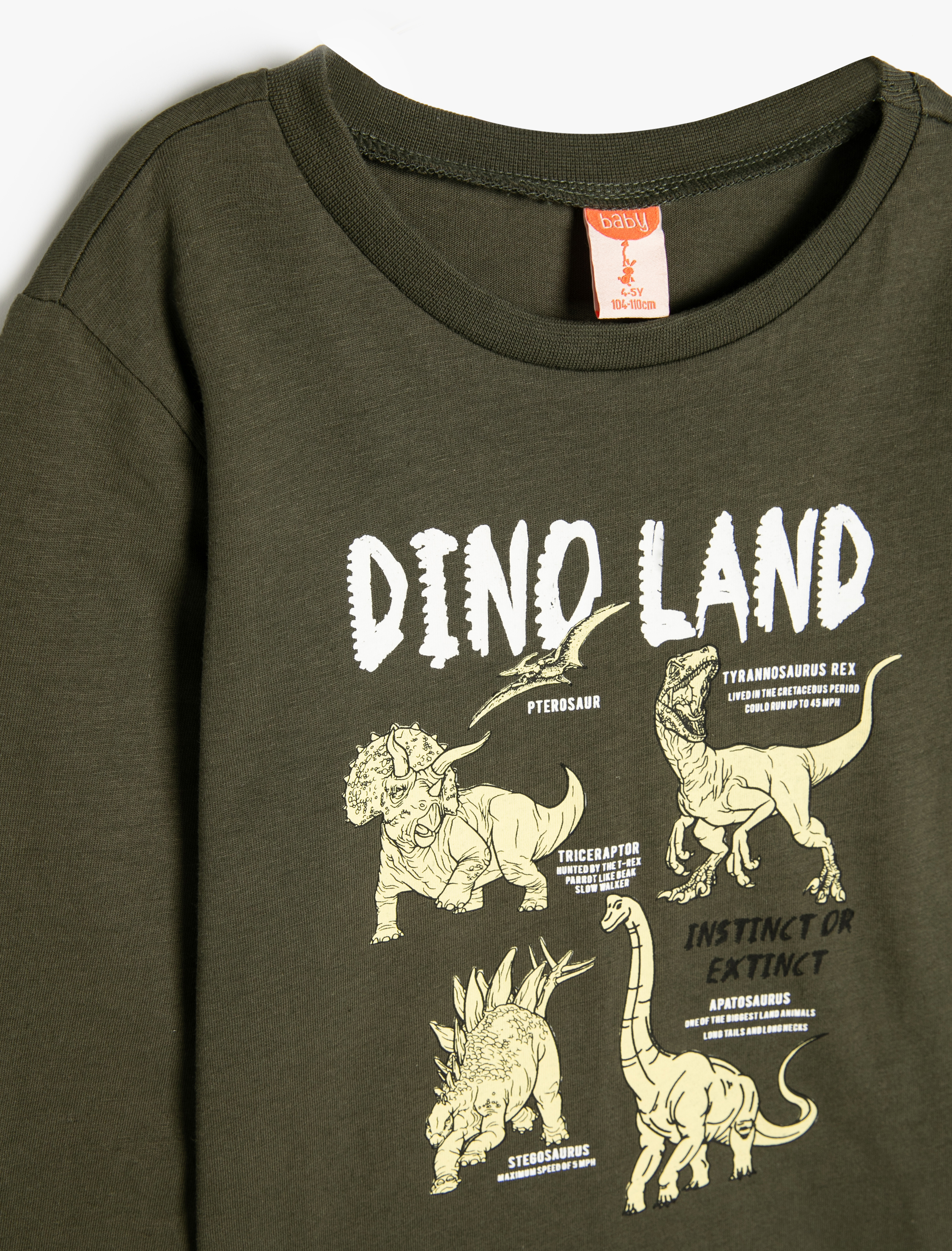  Erkek Bebek Dinozorlu Tişört Uzun Kollu Bisiklet Yaka Pamuklu