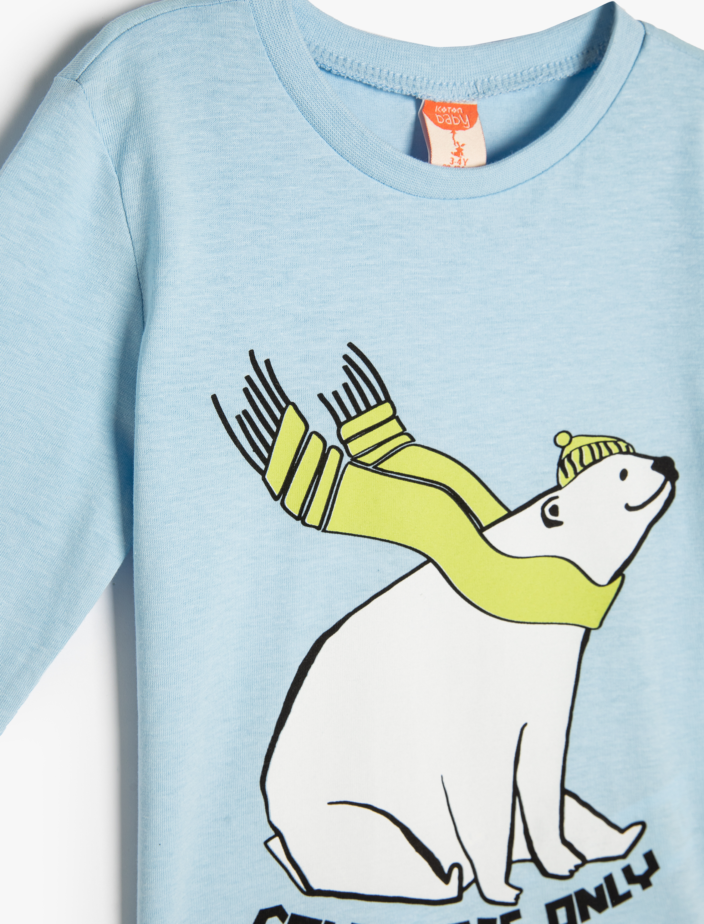  Erkek Bebek Tişört Kutup Ayısı Baskılı Uzun Kollu Bisiklet Yaka Pamuklu