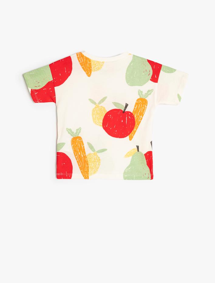 Erkek Bebek Tişört Meyve Baskılı Kısa Kollu Bisiklet Yaka Pamuklu