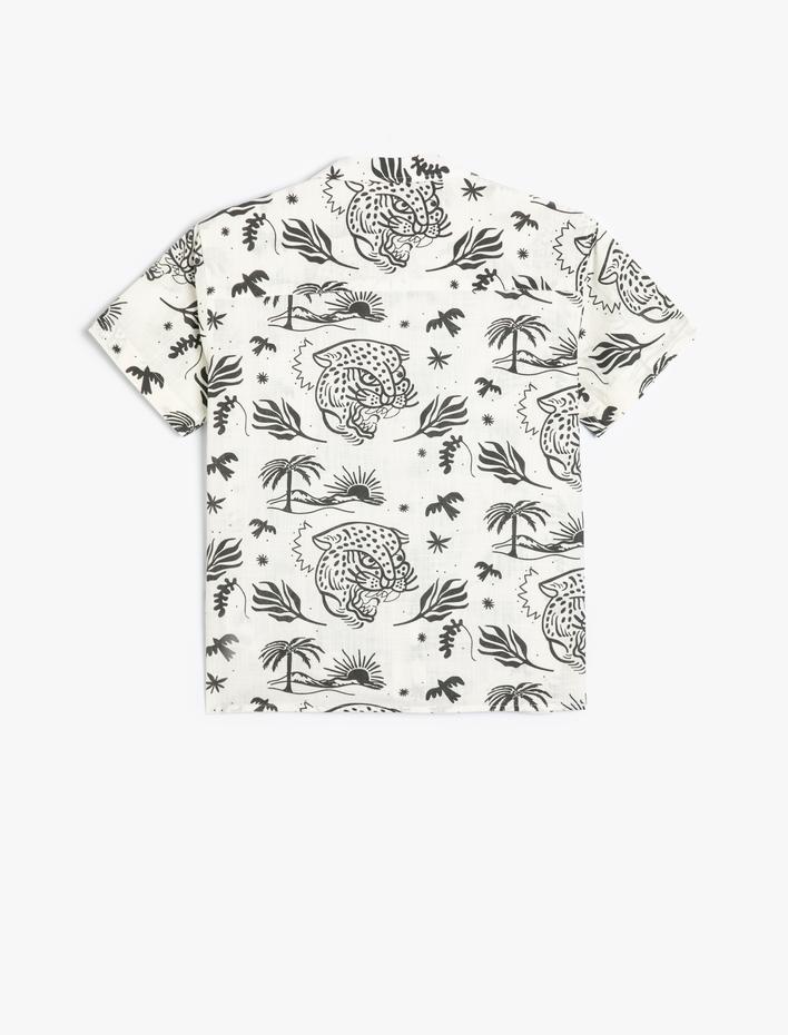 Erkek Çocuk Gömlek Kaplan Baskılı Floral Kısa Kollu Cepli Pamuklu