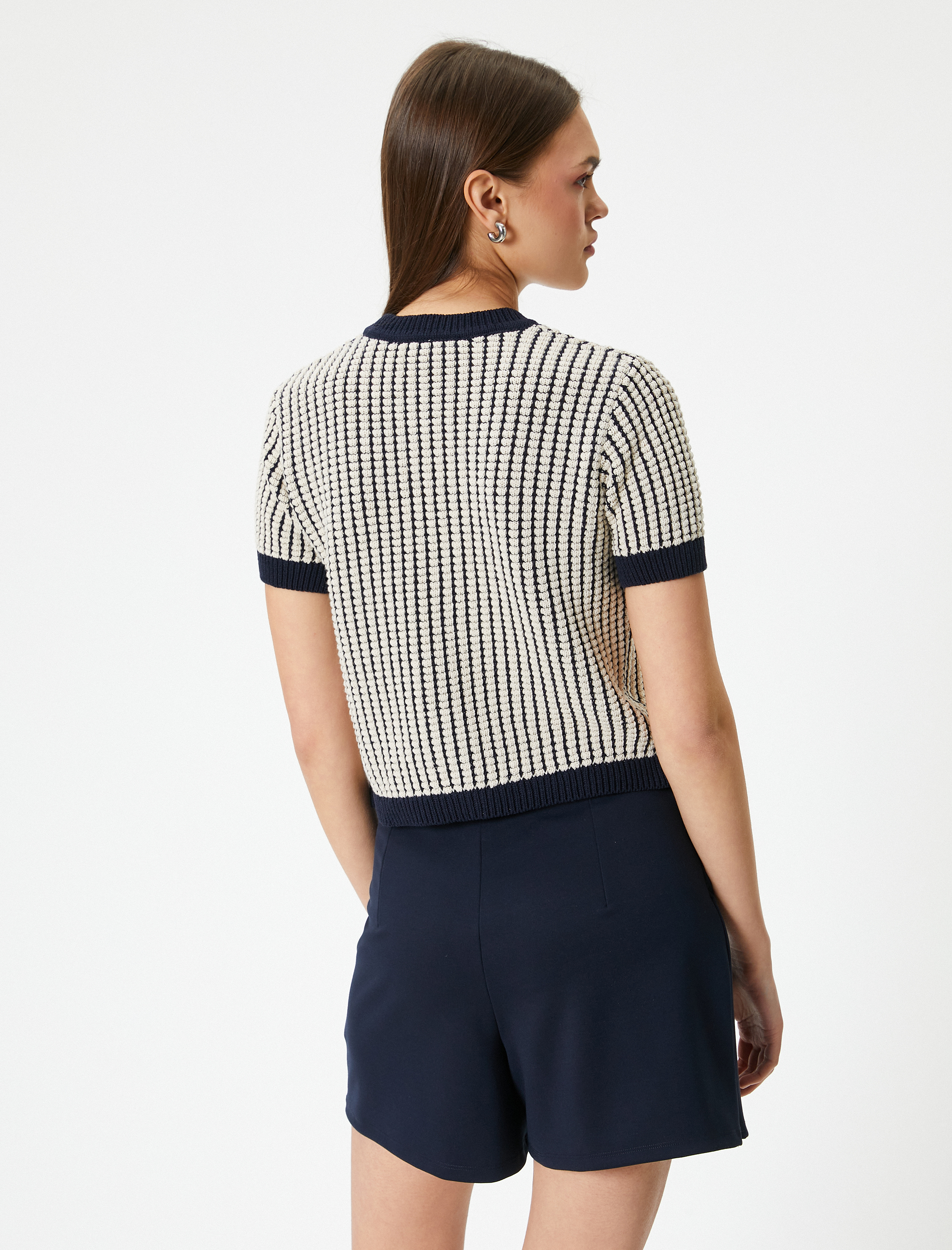   Kısa Kollu Kısa Hırka Gold Düğmeli Cepli Bisiklet Yaka