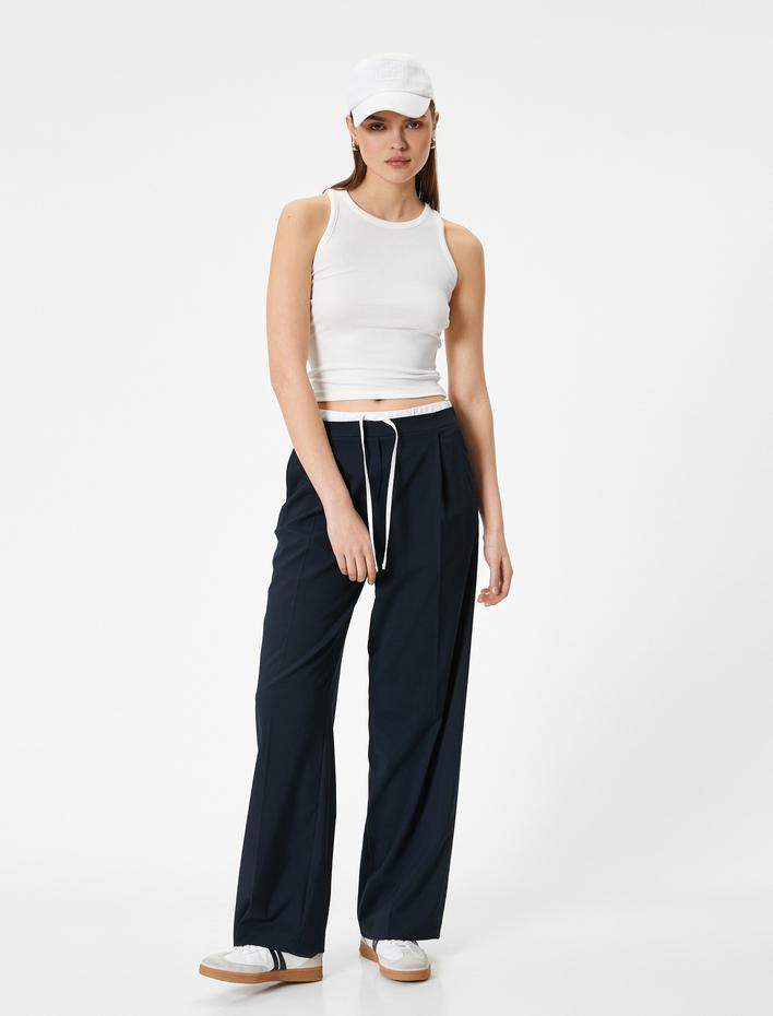  Fitilli Basic Üst Yuvarlak Yaka Viskoz Kumaş Slim Fit