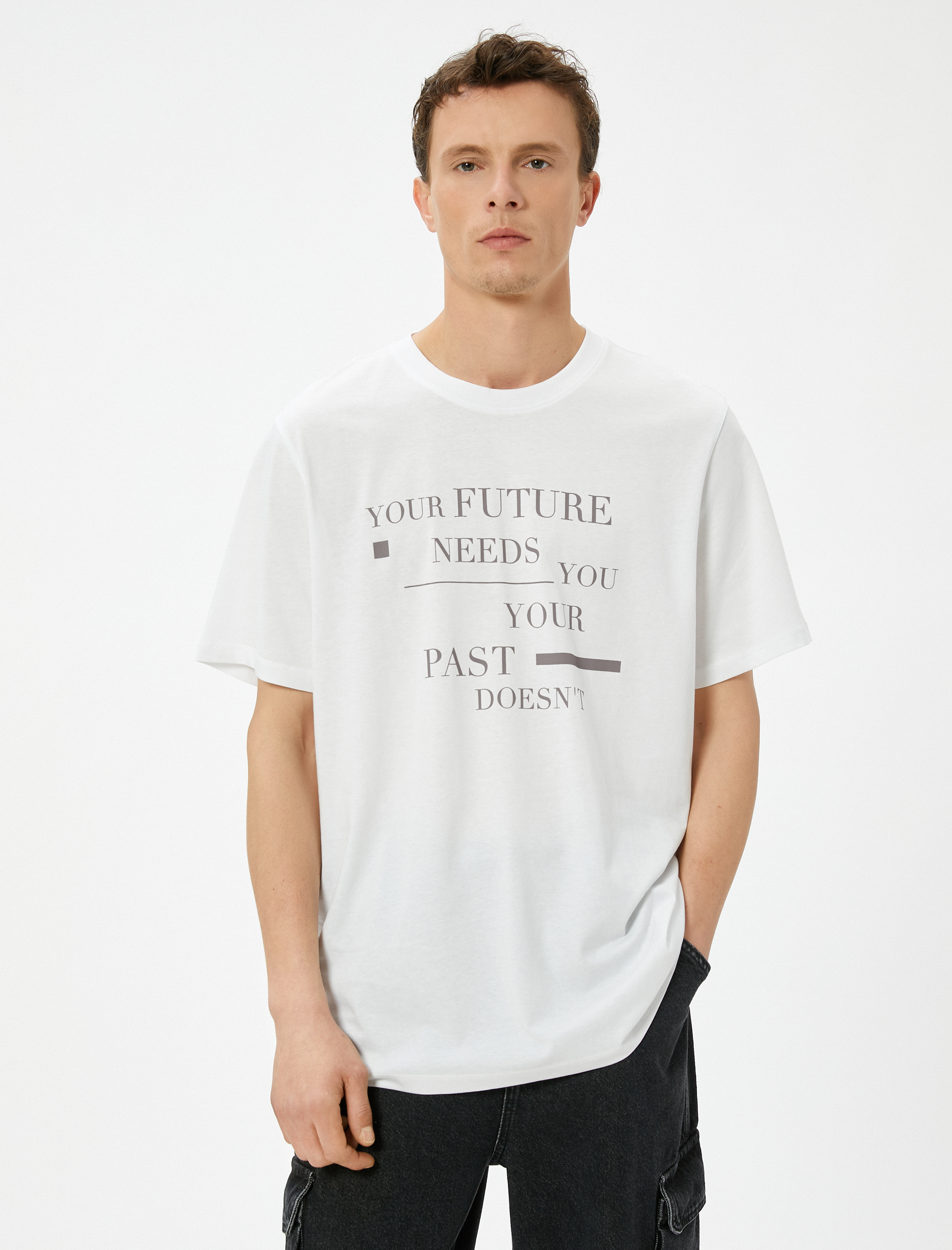   Slogan Baskılı Tişört Bisiklet Yaka Kısa Kollu Pamuklu