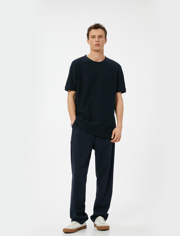 Basic Tişört Slim Fit Bisiklet Yaka Kısa Kollu Dokulu_0