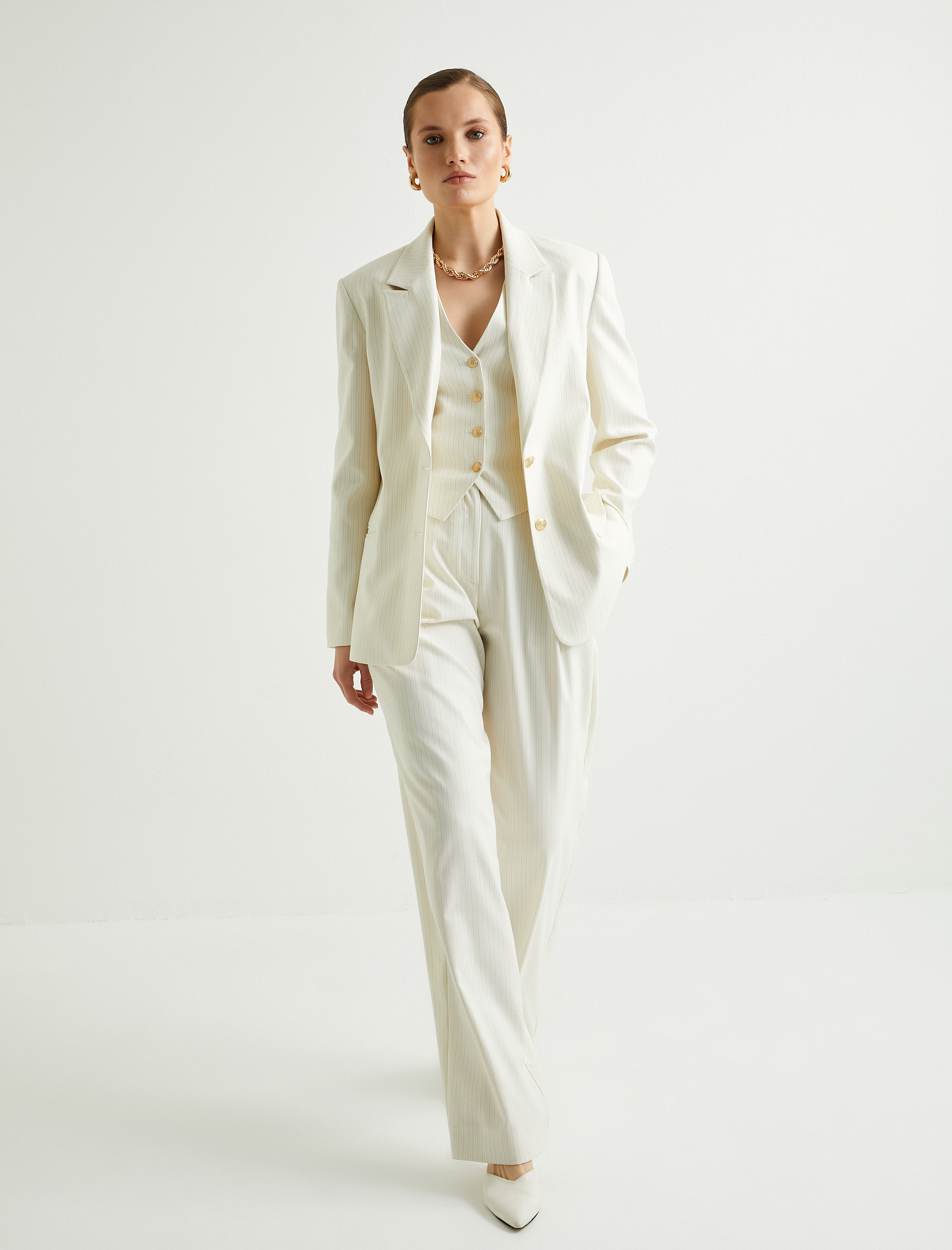   Blazer Ceket Düğmeli Standart Kesim Sim Şerit Detaylı