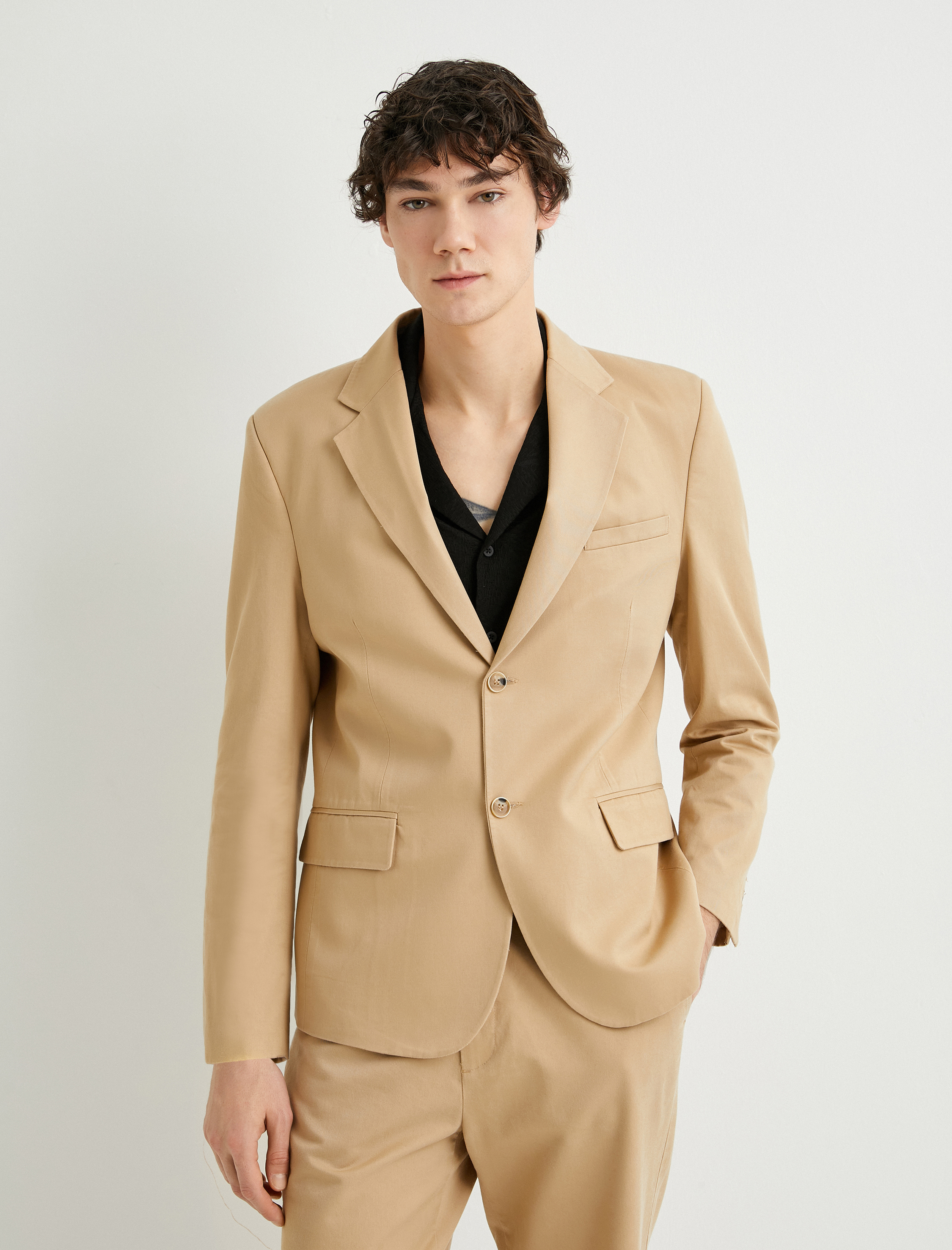 Keten Ceket Blazer Slim Fit Düğmeli Cep Detaylı