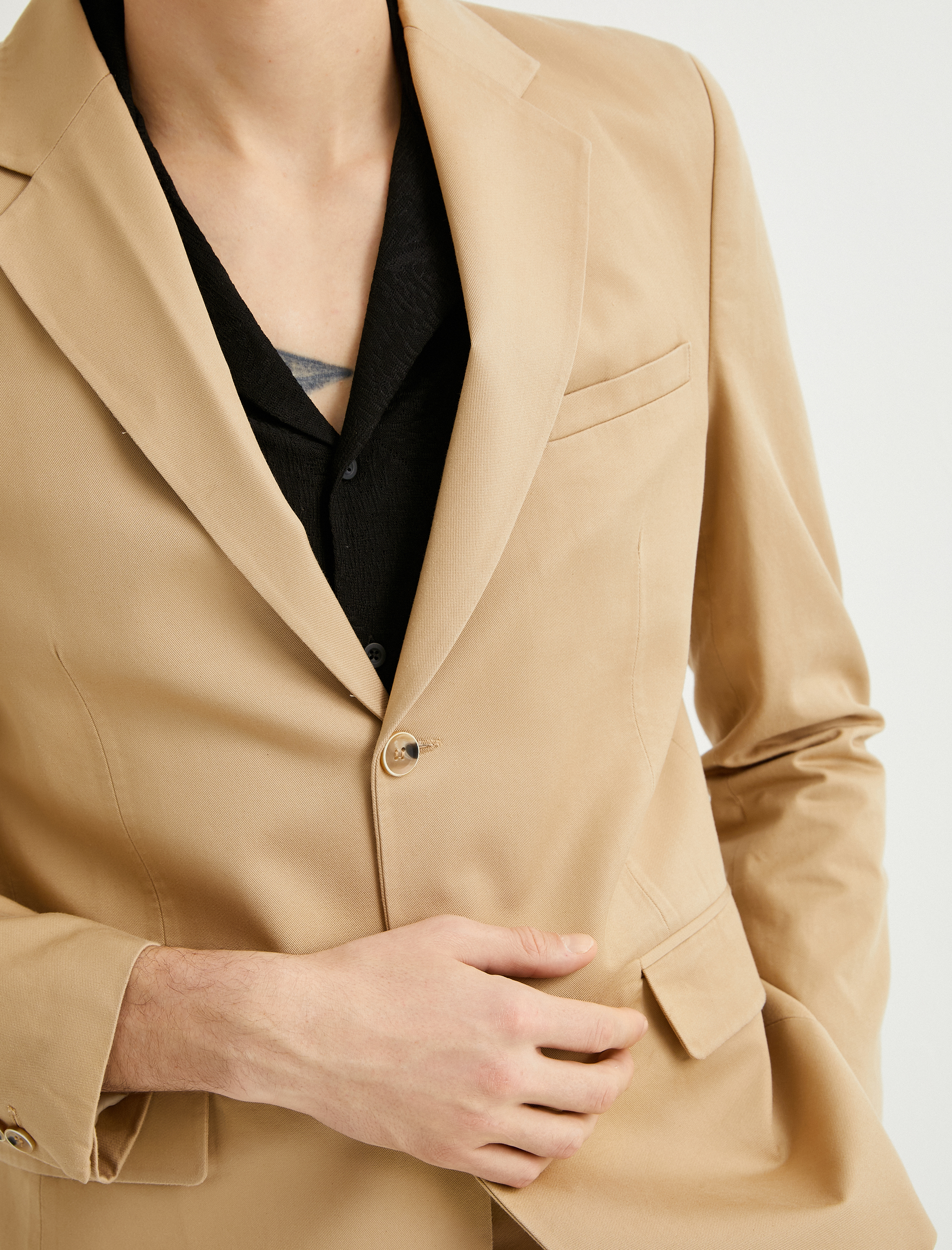 Keten Ceket Blazer Slim Fit Düğmeli Cep Detaylı