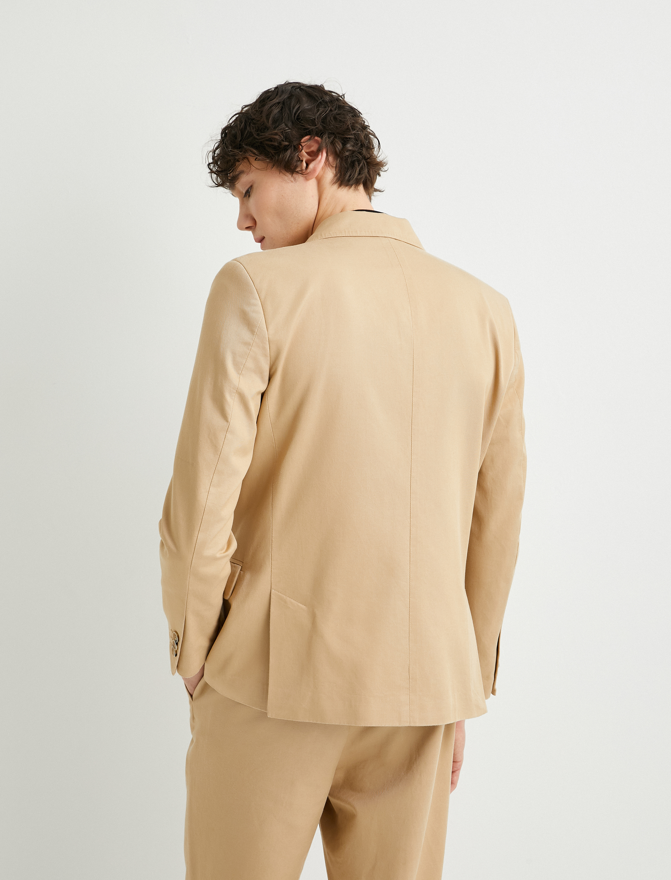 Keten Ceket Blazer Slim Fit Düğmeli Cep Detaylı