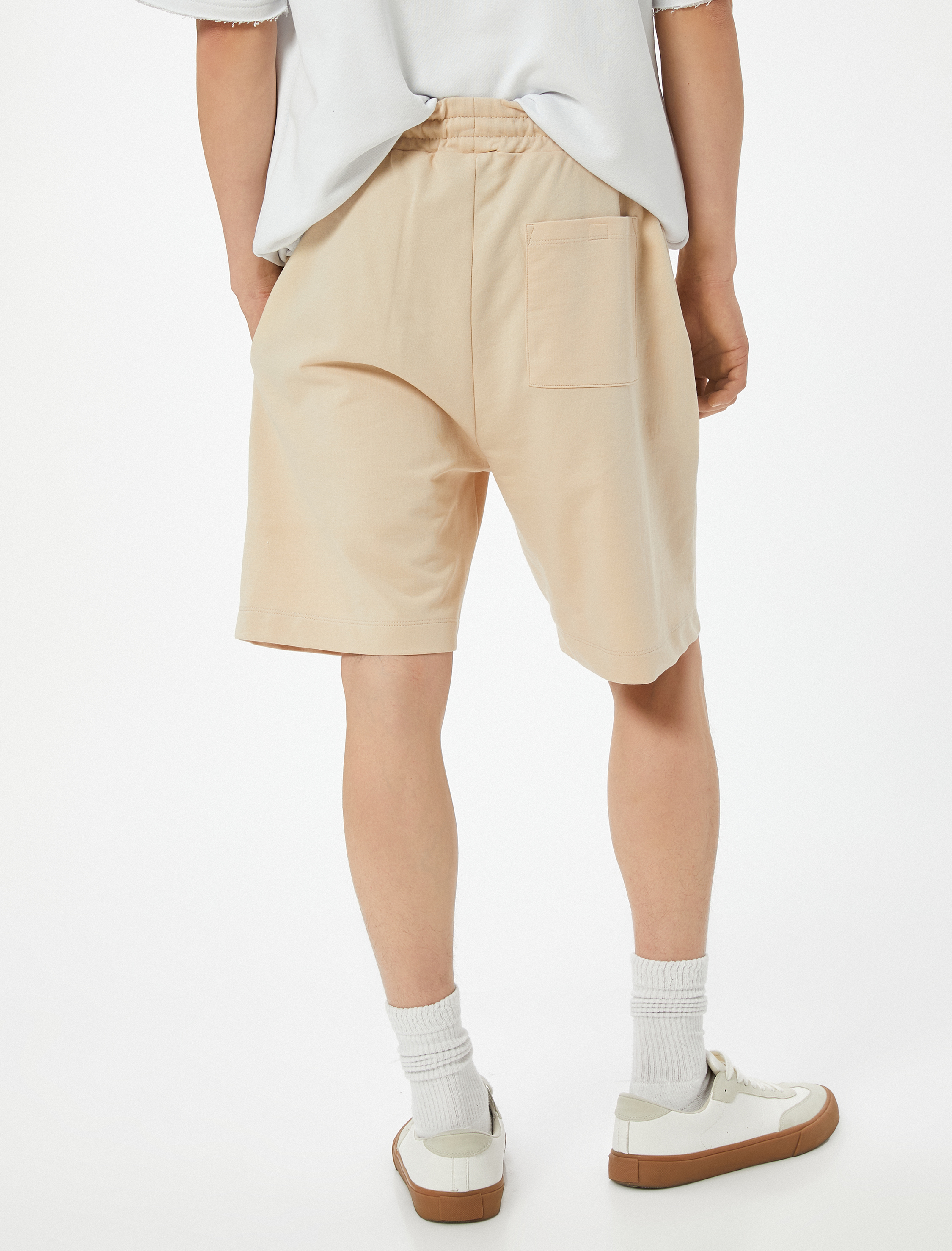 Bermuda Şort Beli Bağcıklı Etiket Baskılı Cepli