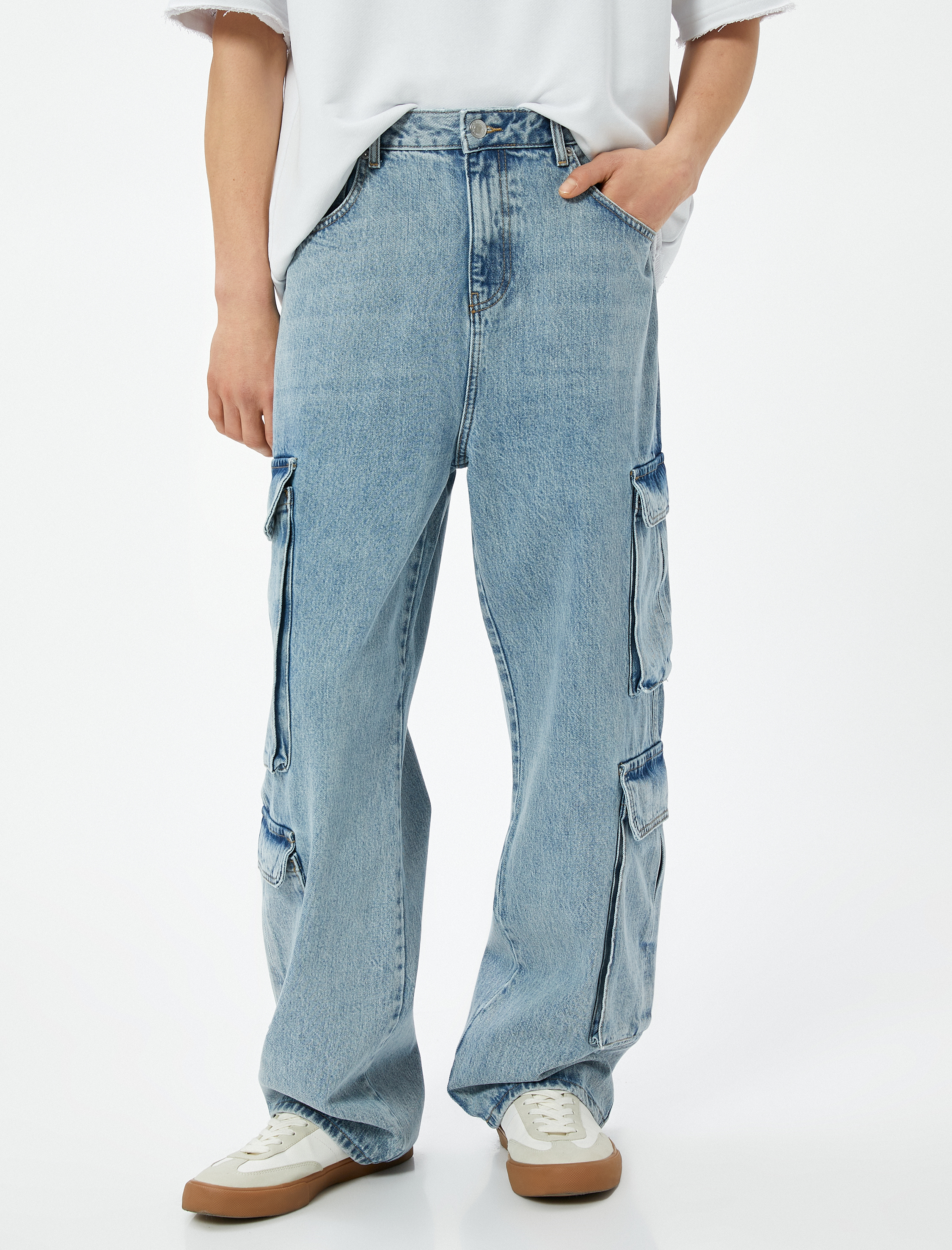   Oversize Kot Pantolon Kargo Cepli Düğmeli