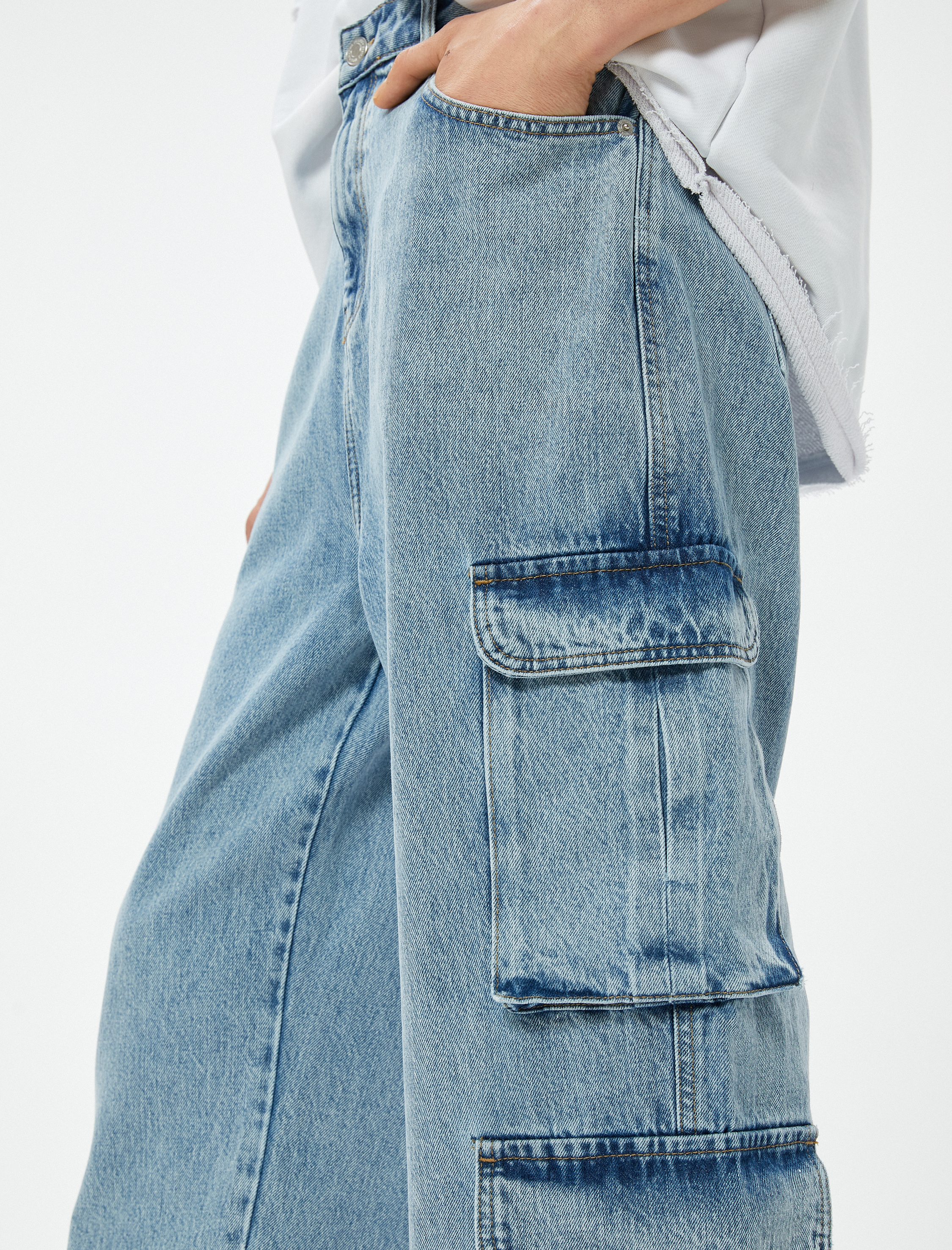   Oversize Kot Pantolon Kargo Cepli Düğmeli