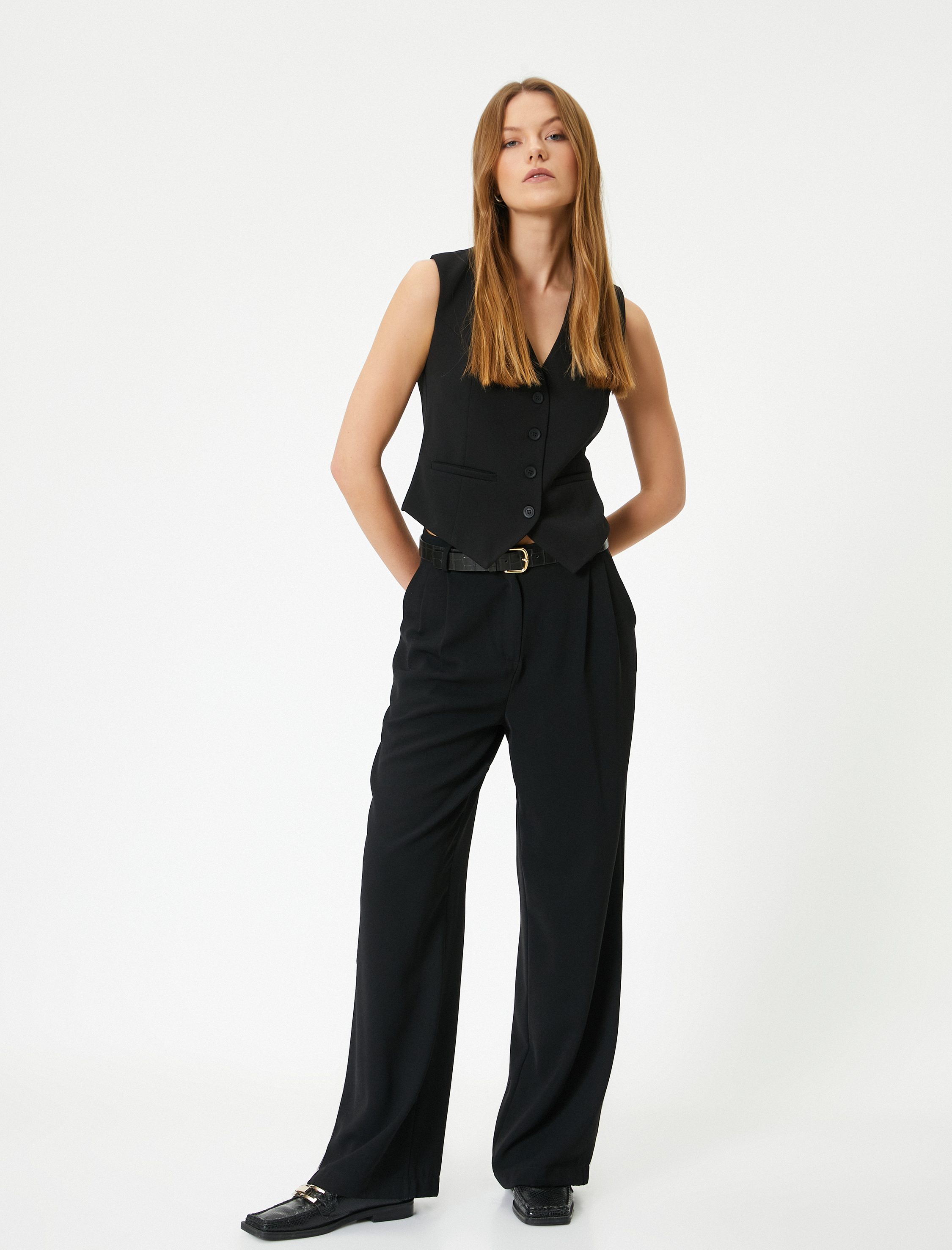   Blazer Yelek V Yaka Düğmeli Fleto Cepli