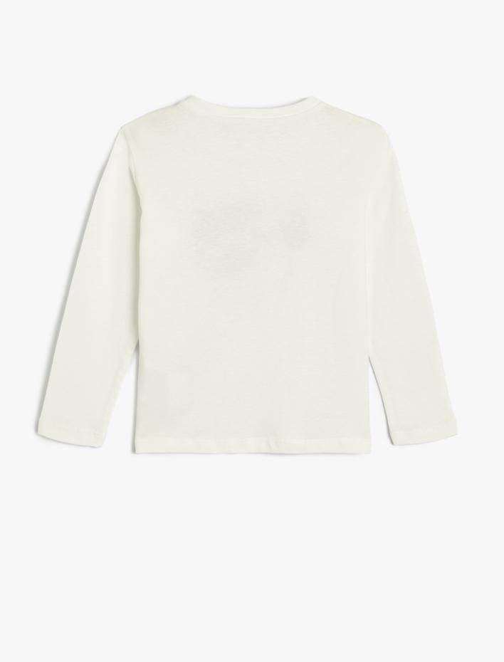 Kız Çocuk Tişört Slogan Baskılı Uzun Kollu Bisiklet Yaka Pamuklu