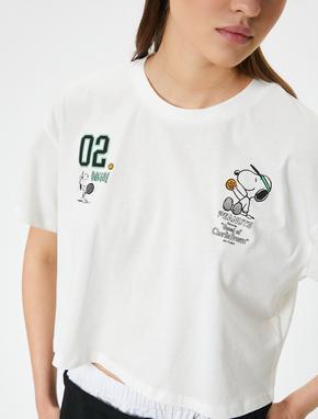 Snoopy Crop Tişört Arkası Baskılı Tenis Temalı Lisanslı Kısa Kollu Bisiklet Yaka_4