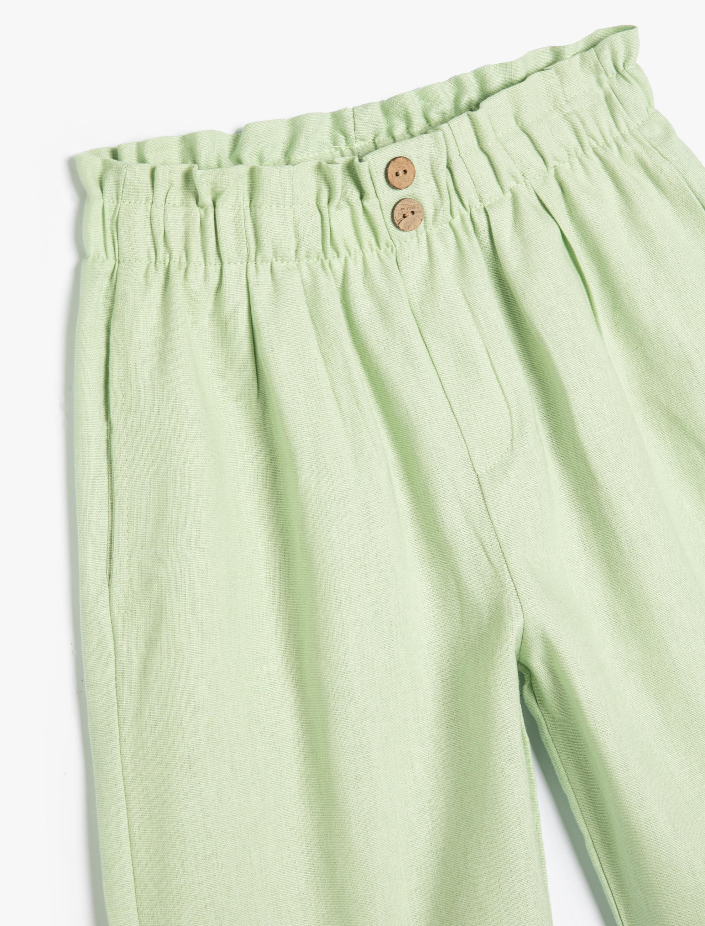  Kız Çocuk Keten Pantolon Beli Lastikli Düğme Detaylı