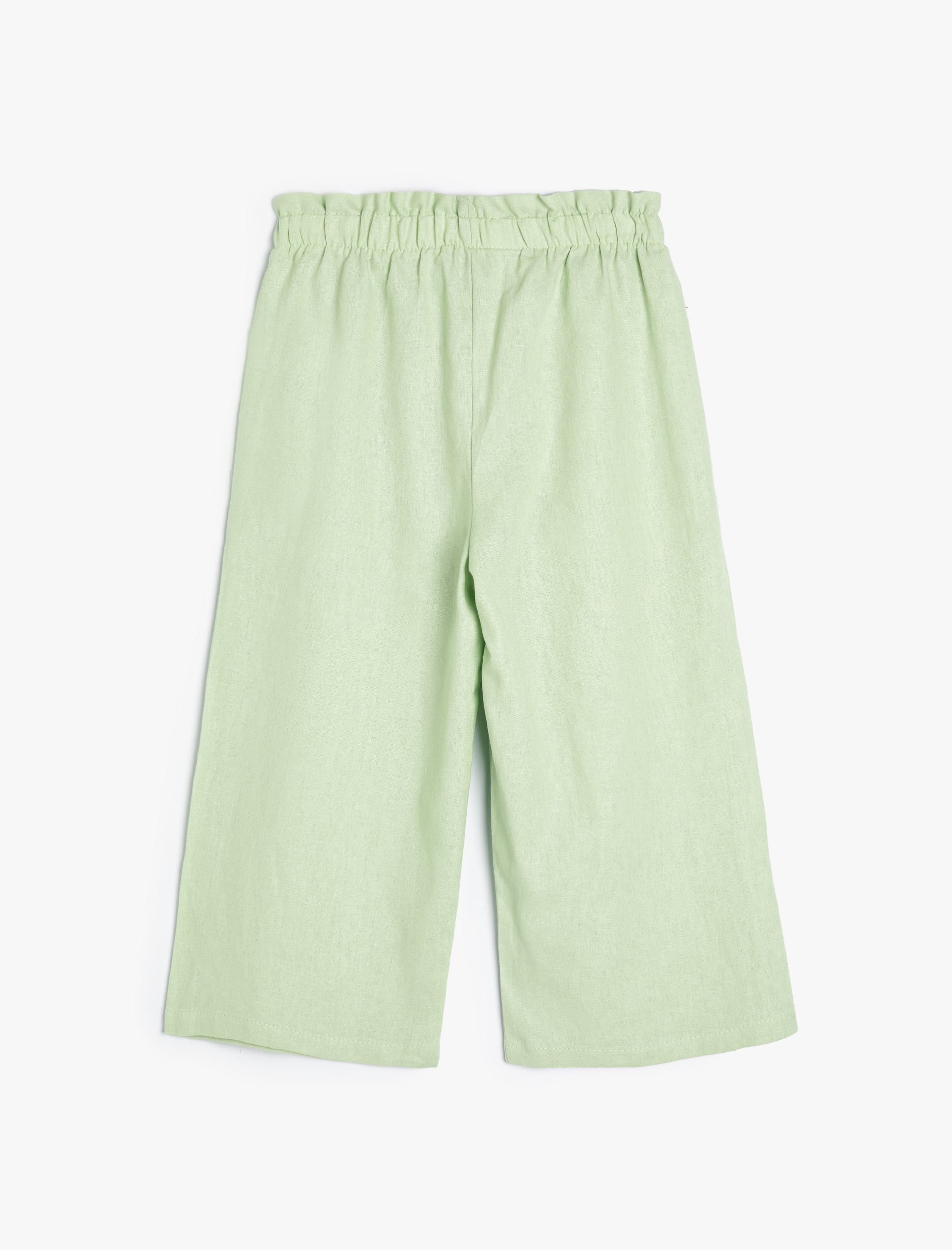  Kız Çocuk Keten Pantolon Beli Lastikli Düğme Detaylı