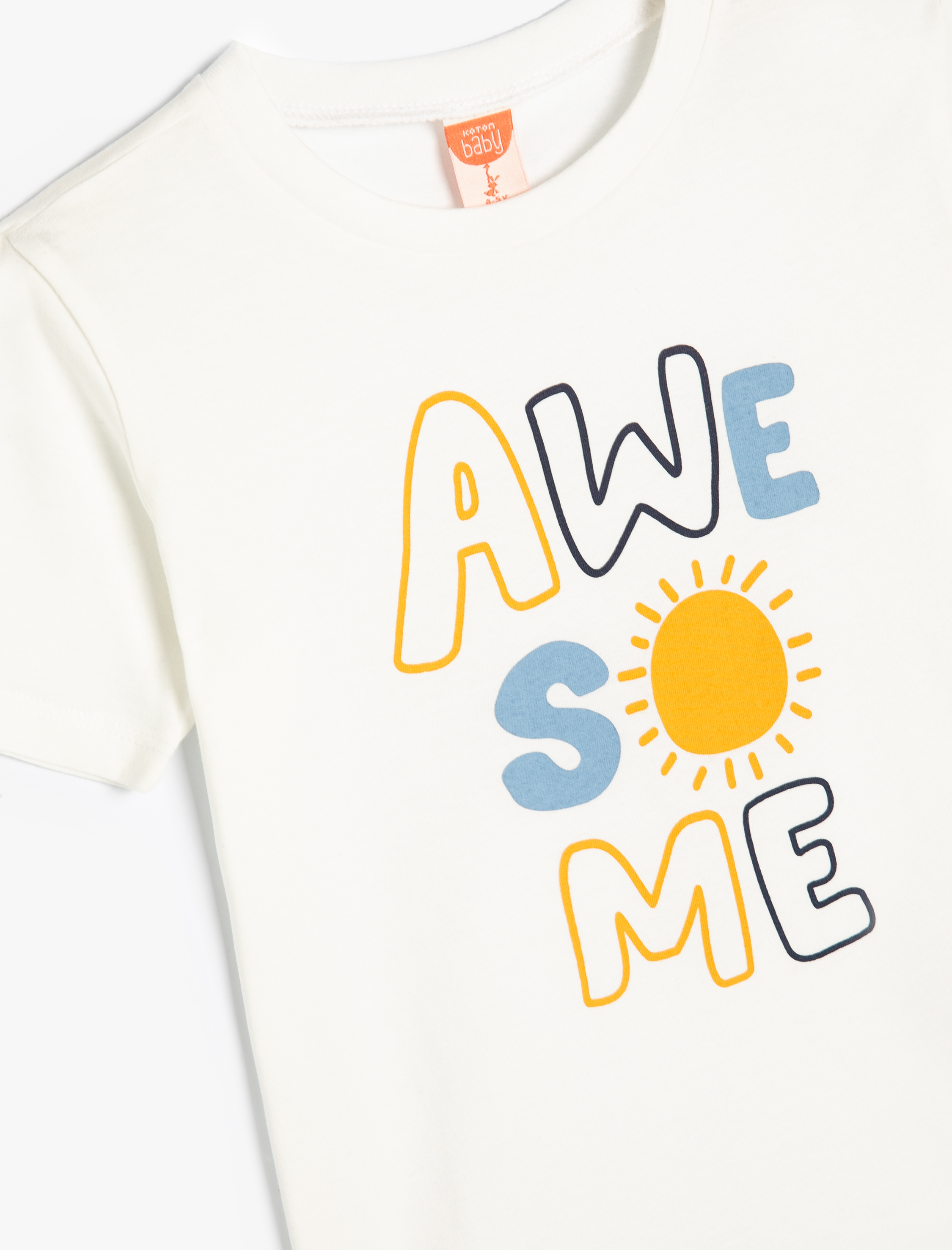  Erkek Bebek Tişört Kısa Kollu Bisiklet Yaka Slogan Baskılı Pamuklu