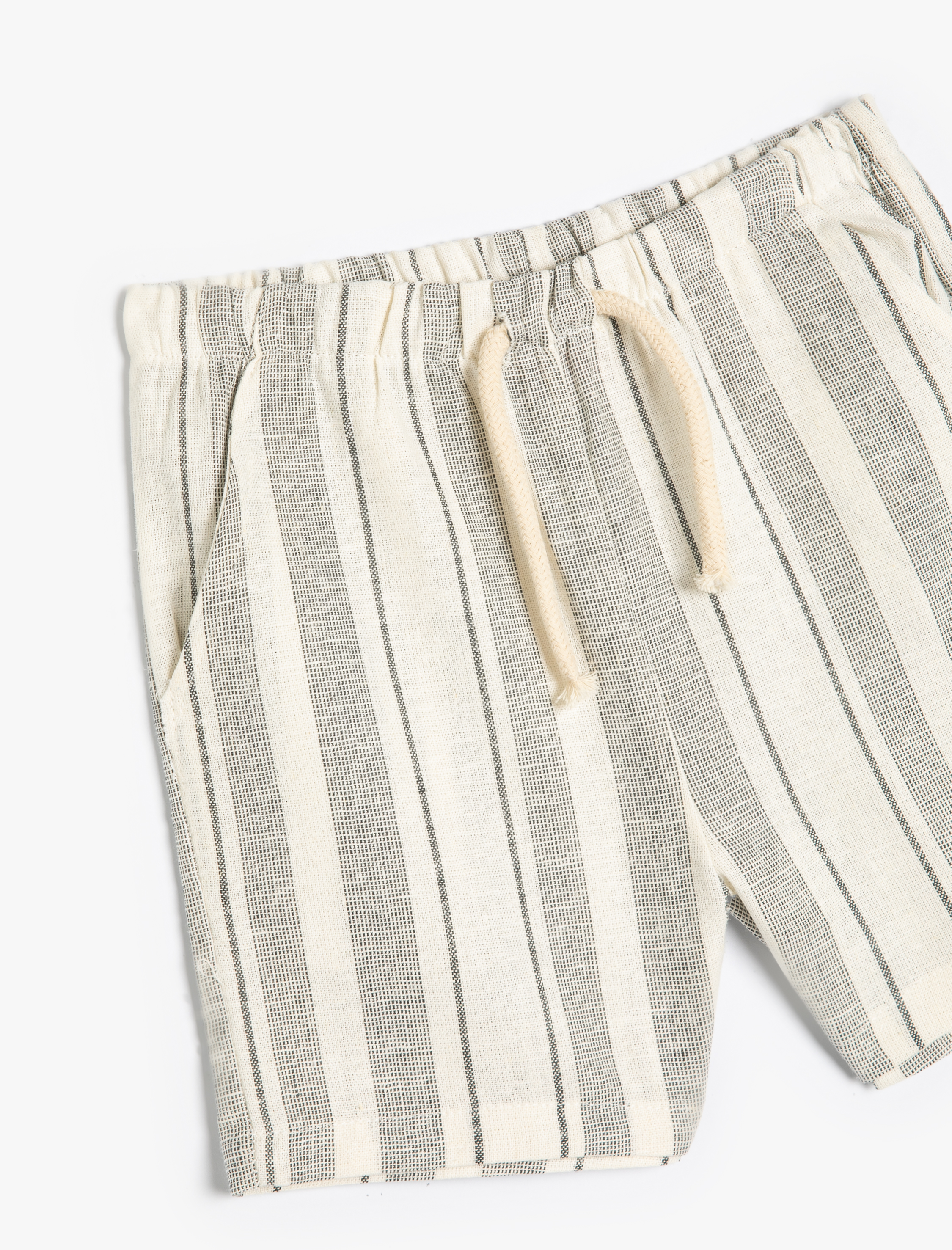  Erkek Bebek Keten Şort Cepli Beli Lastikli Bağlamalı