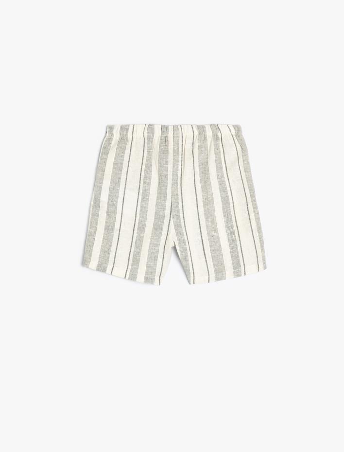 Erkek Bebek Keten Şort Cepli Beli Lastikli Bağlamalı