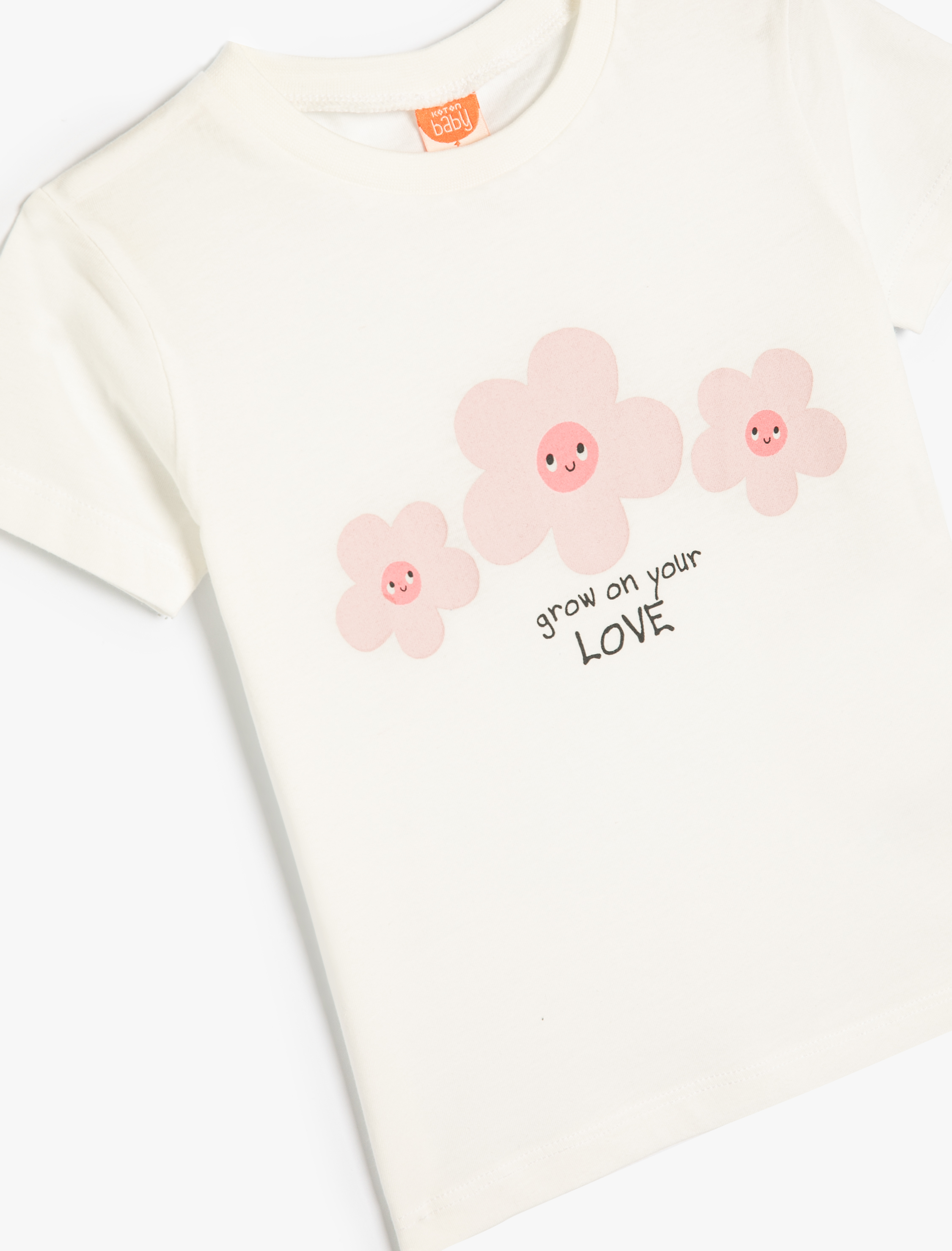  Kız Bebek Tişört Çiçek Baskılı Kısa Kollu Bisiklet Yaka Pamuklu