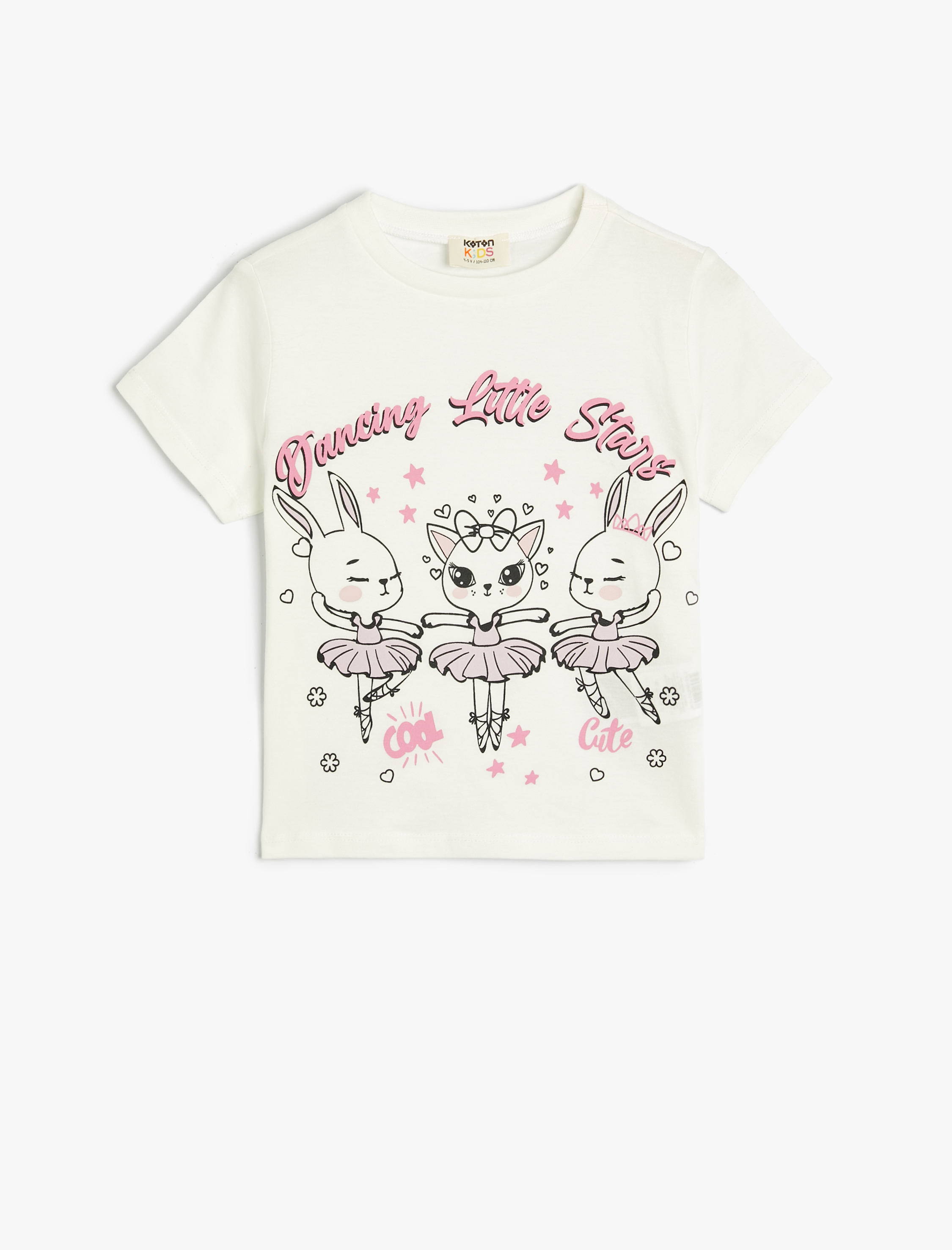  Kız Çocuk Tişört Kısa Kollu Bisiklet Yaka Tavşan Baskılı Pamuklu