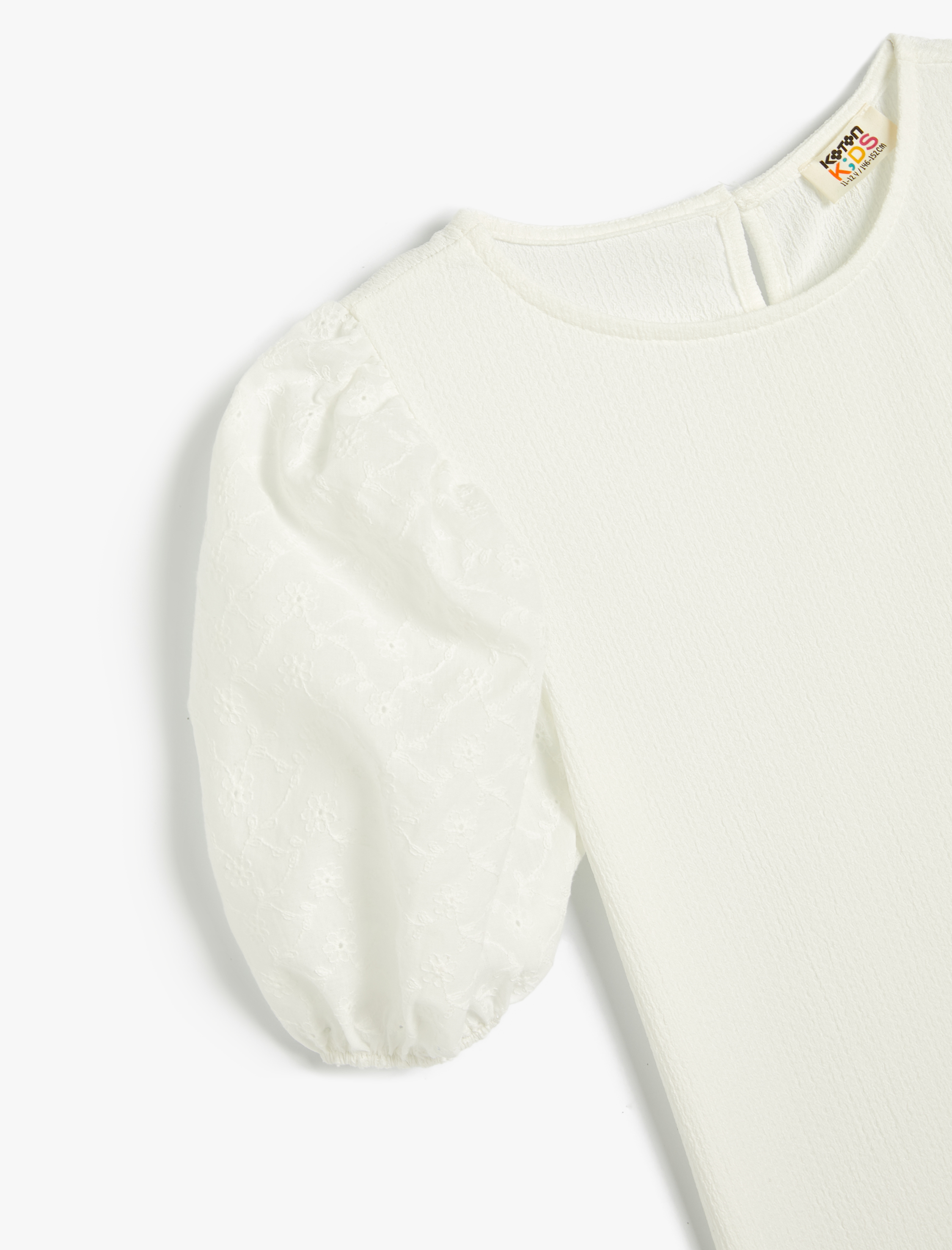  Kız Çocuk Tişört Kısa Balon Kollu Yuvarlak Yaka