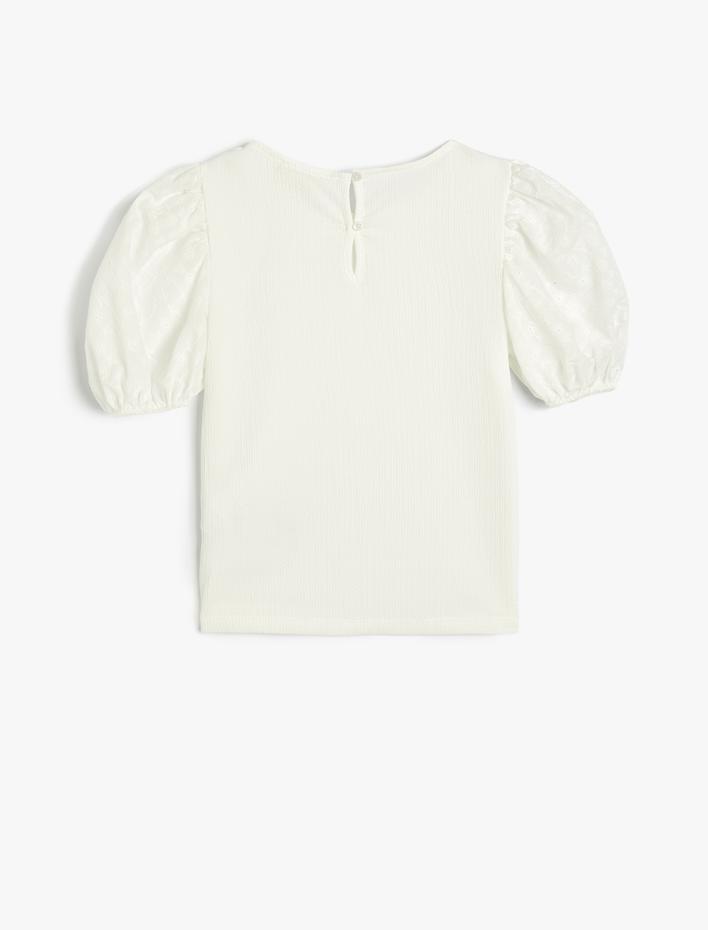 Kız Çocuk Tişört Kısa Balon Kollu Yuvarlak Yaka