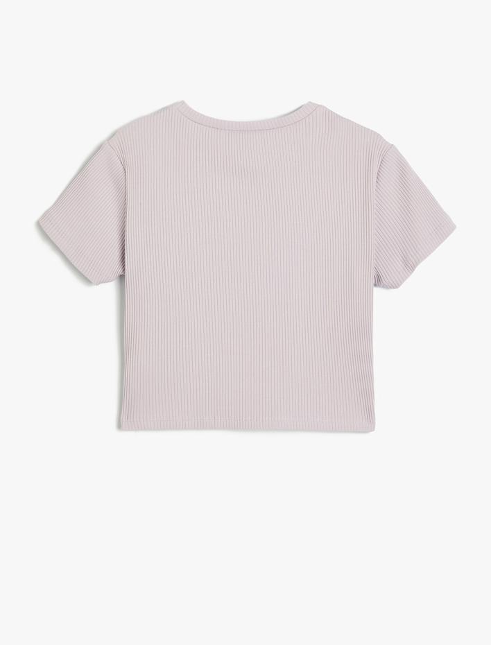 Kız Çocuk Crop Tişört Grafiti Baskılı Kısa Kollu Bisiklet Yaka Dokulu Pamuklu