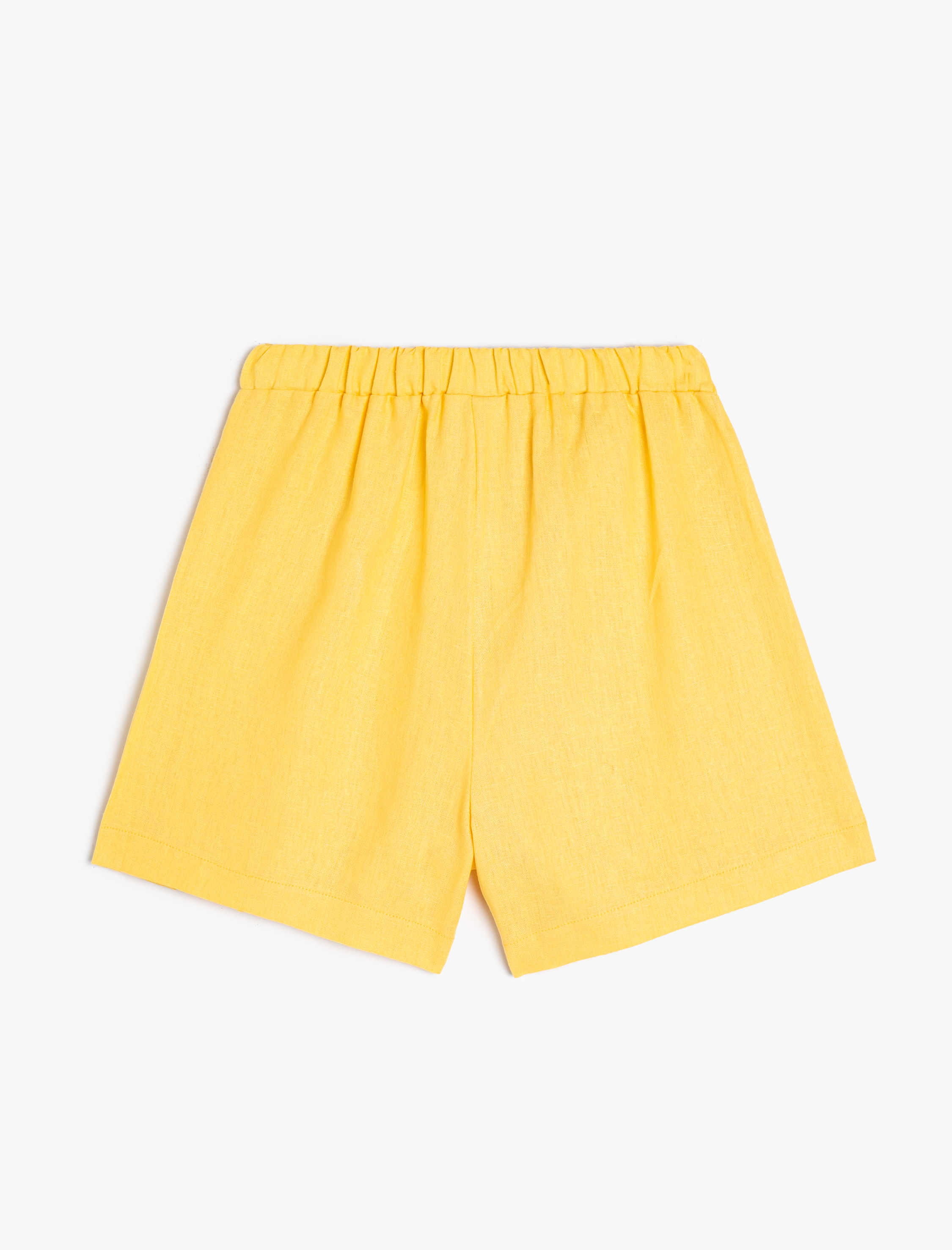  Kız Çocuk Keten Şort Pileli Diz Üstü Beli Lastikli