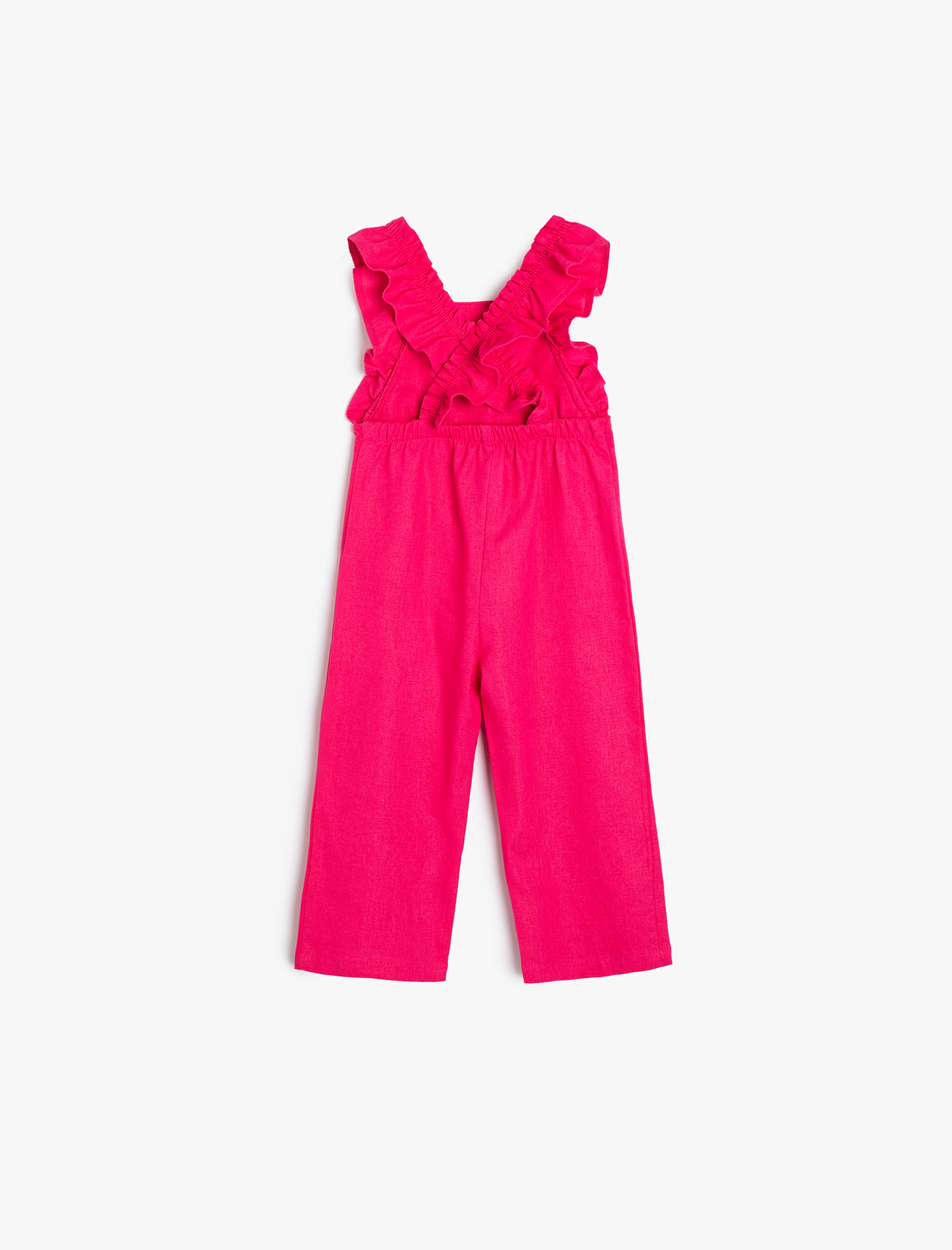  Kız Bebek Keten Tulum Askılı Tam Boy Bol Paça Fırfır Detaylı