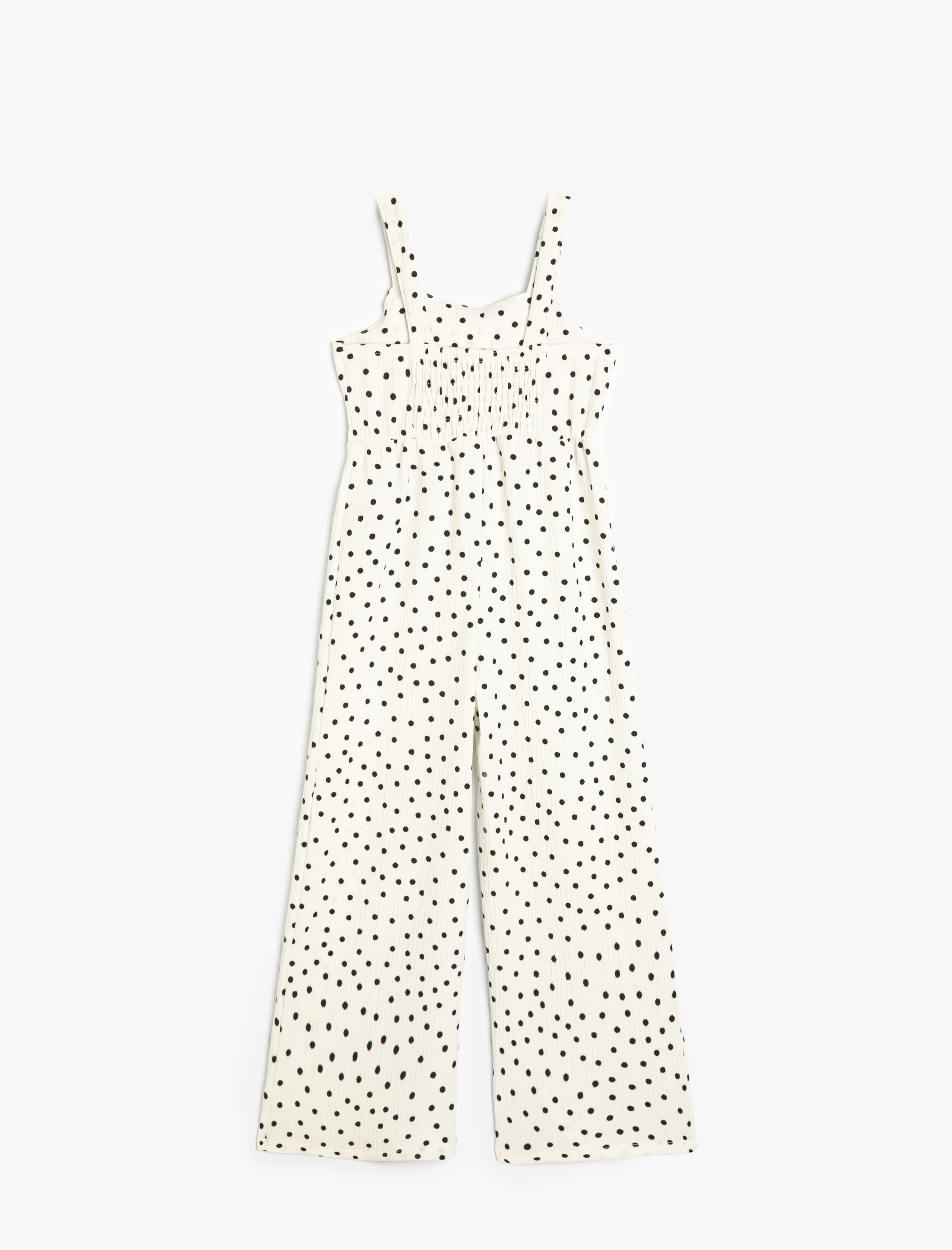  Kız Çocuk Tulum Askılı Fiyonklu Puantiyeli Bol Paça