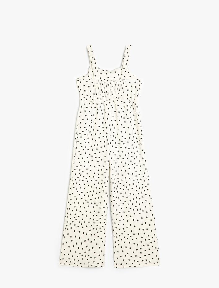 Kız Çocuk Tulum Askılı Fiyonklu Puantiyeli Bol Paça