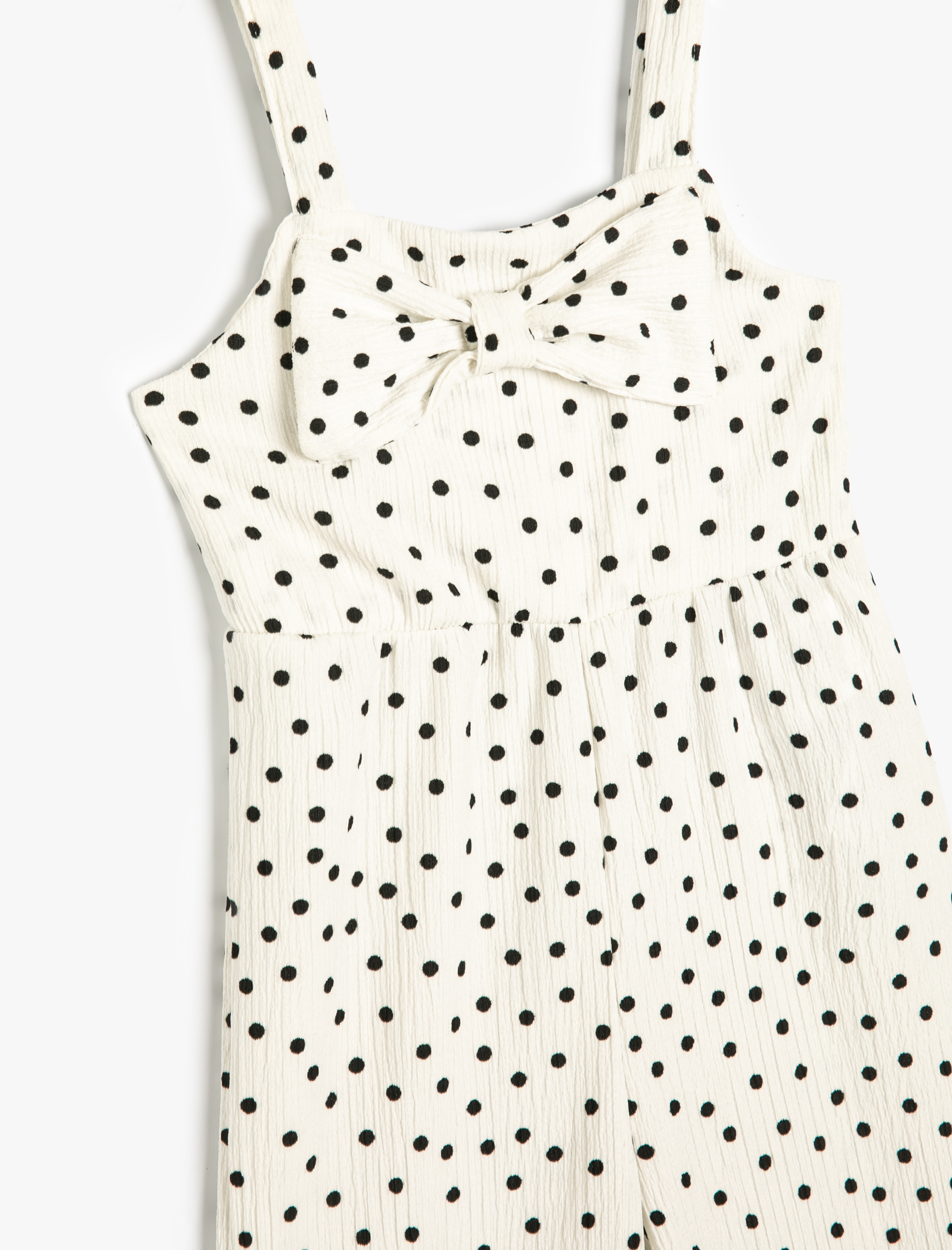  Kız Çocuk Tulum Askılı Fiyonklu Puantiyeli Bol Paça