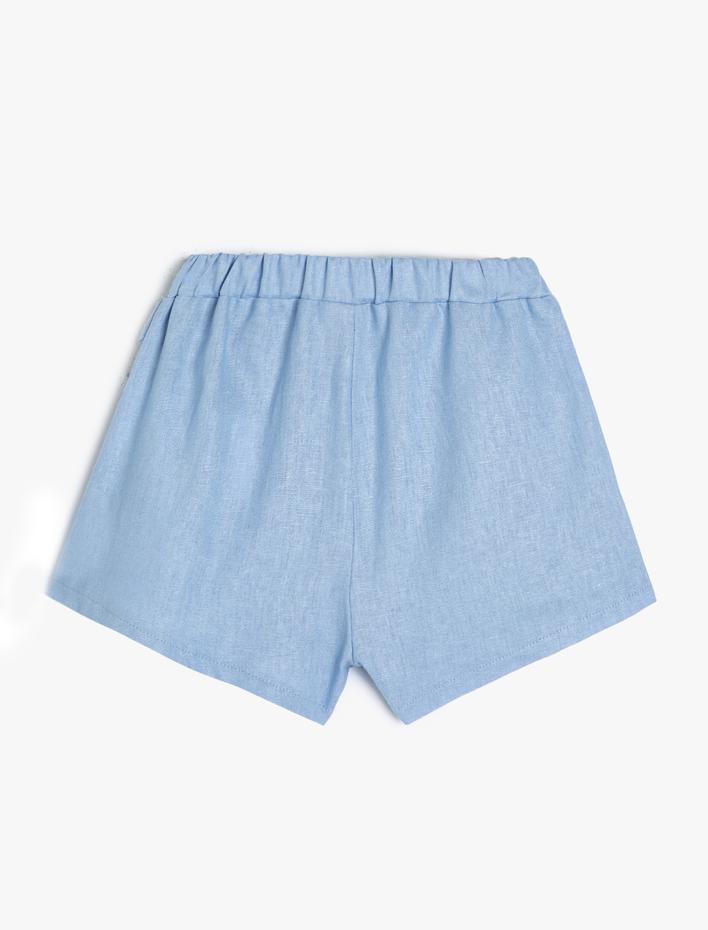 Kız Bebek Keten Şort Etek Kruvaze Beli Lastikli