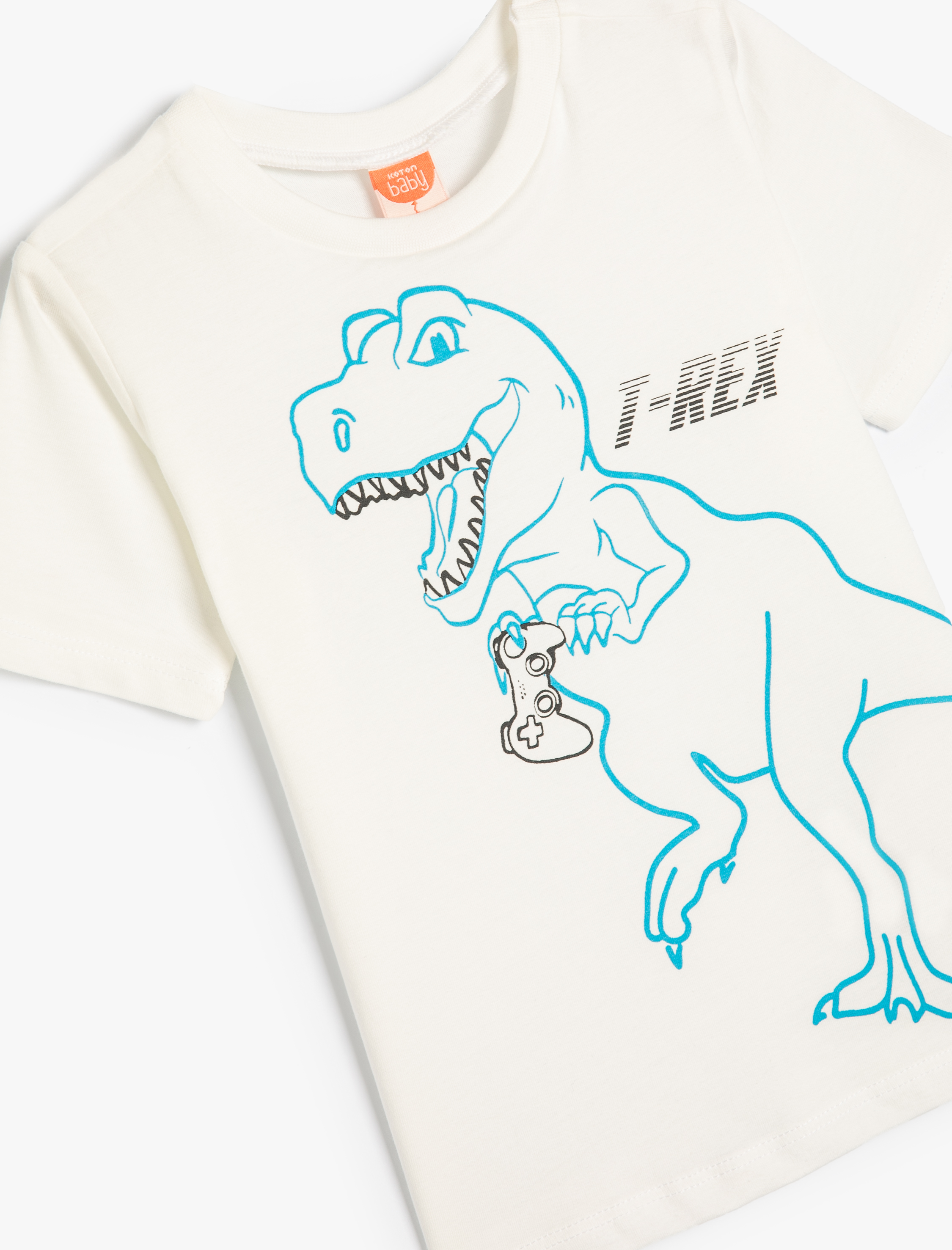 Erkek Bebek Dinozorlu Tişört Kısa Kollu Bisiklet Yaka Pamuklu