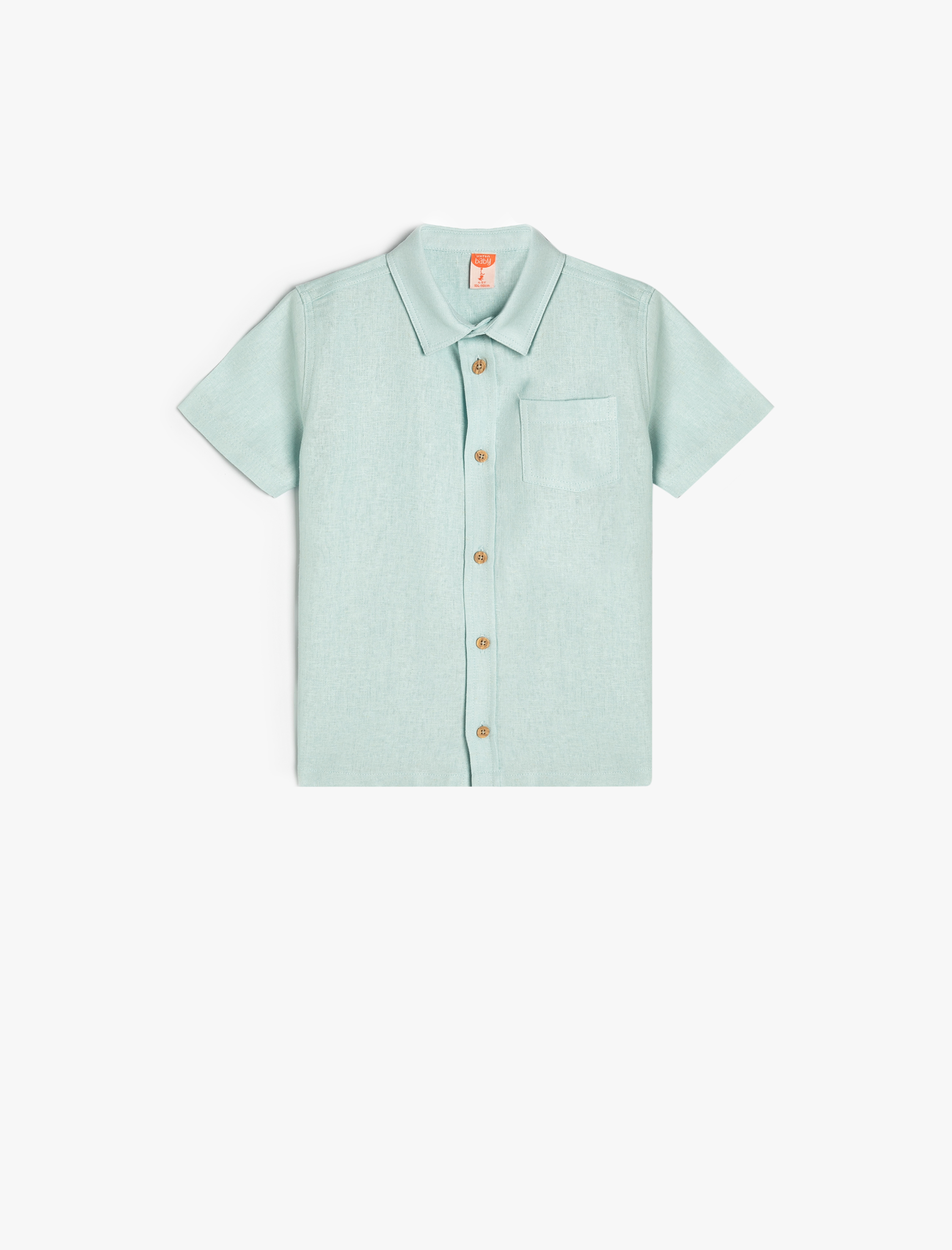 Erkek Bebek Gömlek Keten Karışımlı Kısa Kollu Tek Cep Detaylı