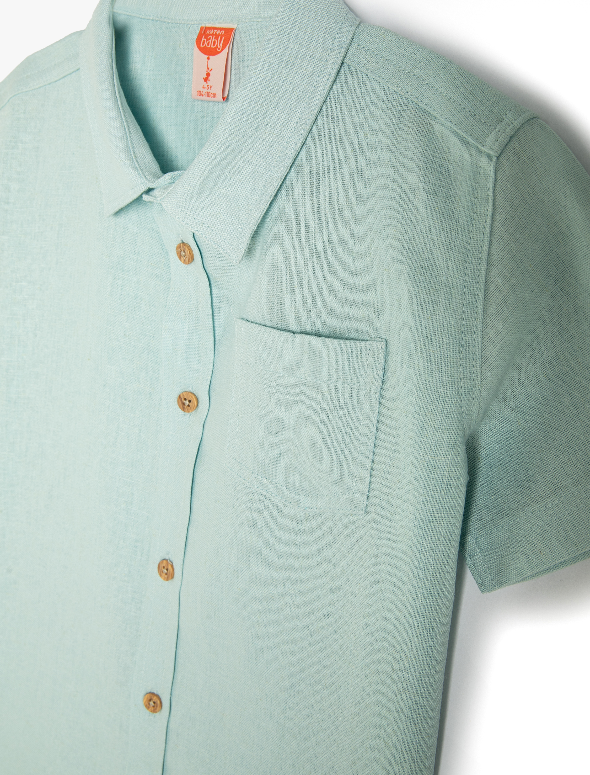  Erkek Bebek Gömlek Keten Karışımlı Kısa Kollu Tek Cep Detaylı