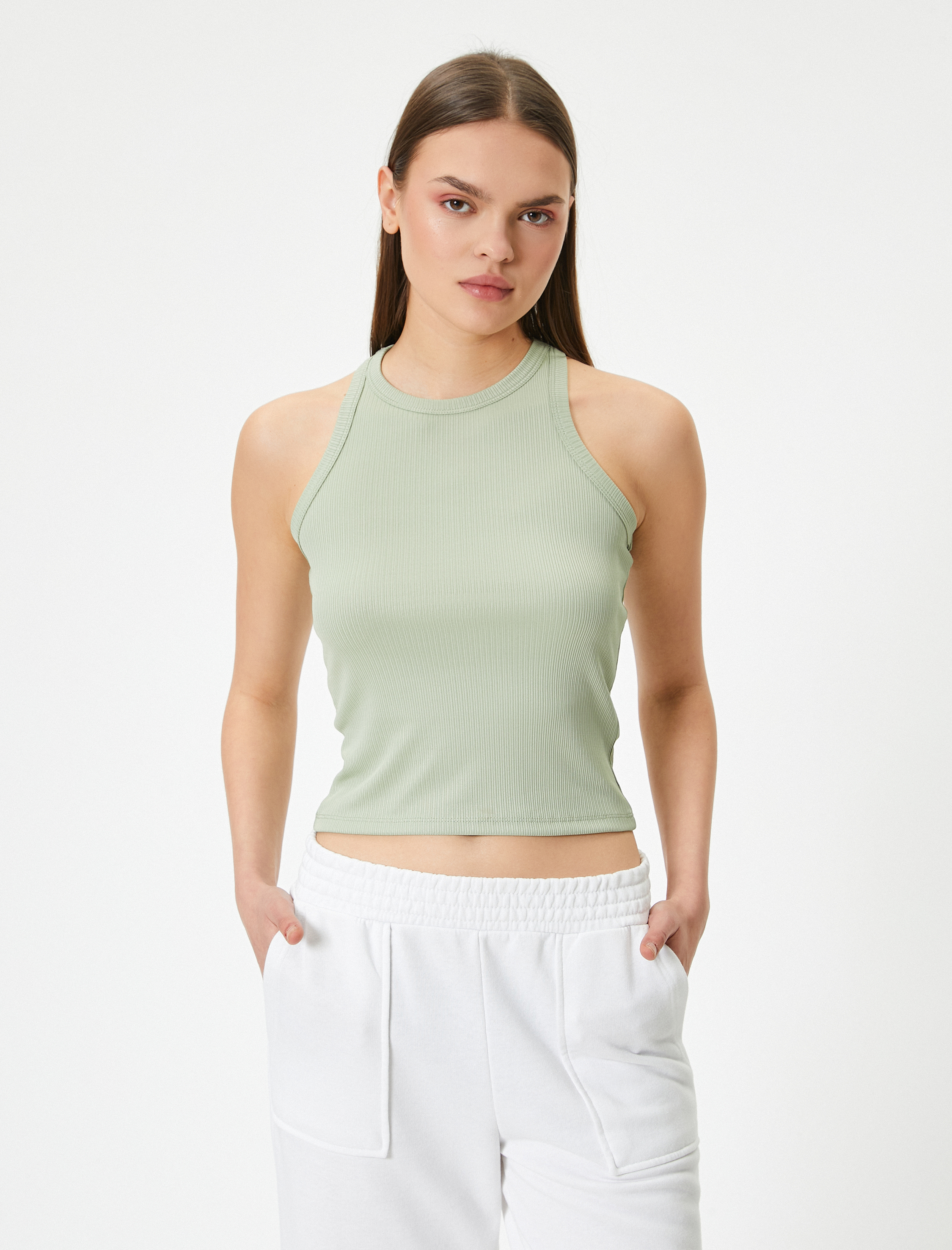   Spor Atlet Bisiklet Yaka Ribanalı Slim Fit