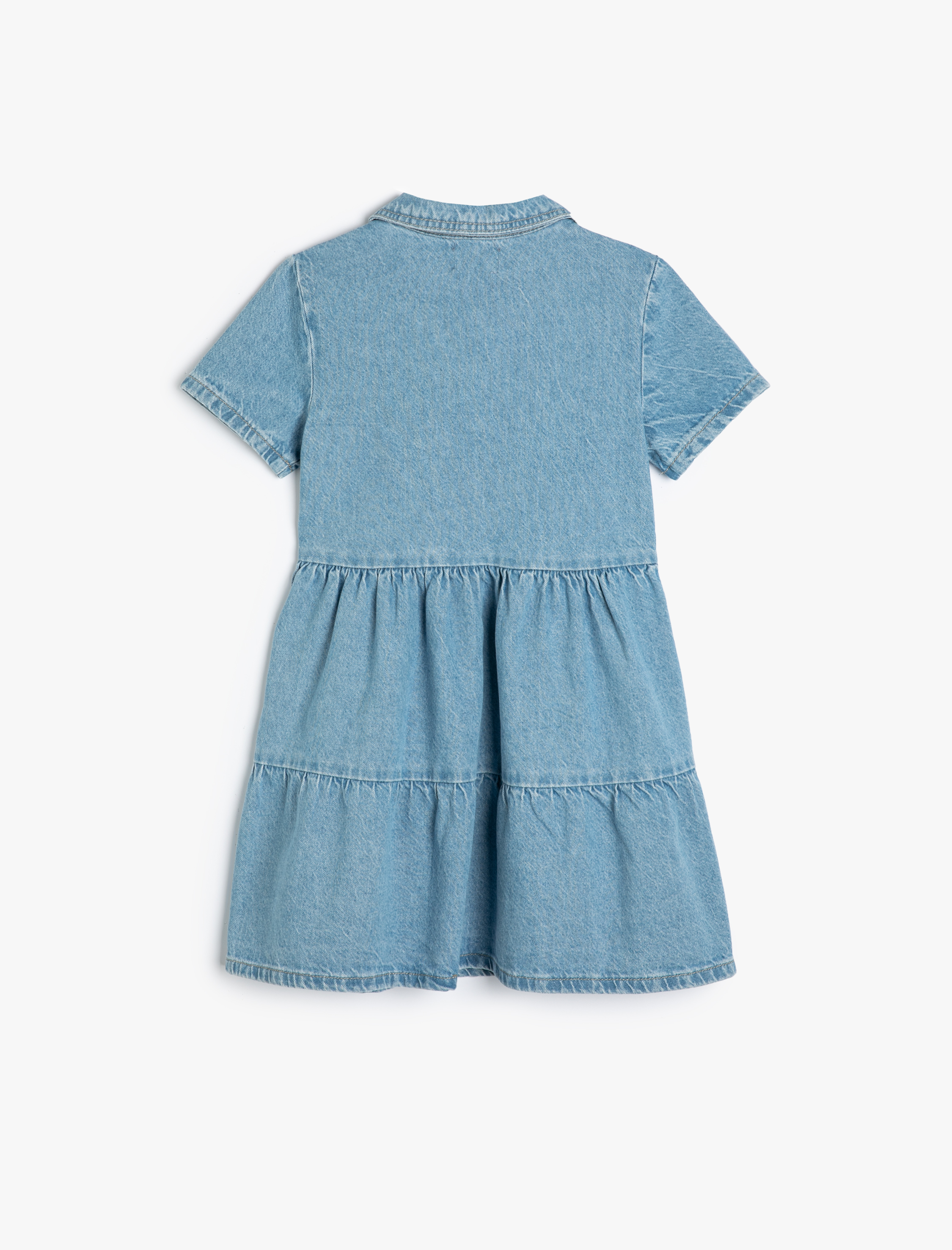  Kız Çocuk Kot Elbise Gömlek Yaka Kısa Kollu Düğme Detaylı Pamuklu