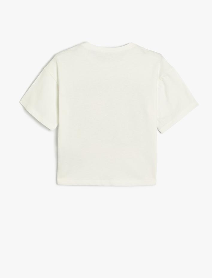 Kız Çocuk Stitch Crop Tişört Lisanslı Kısa Kollu Bisiklet Yaka Pamuklu