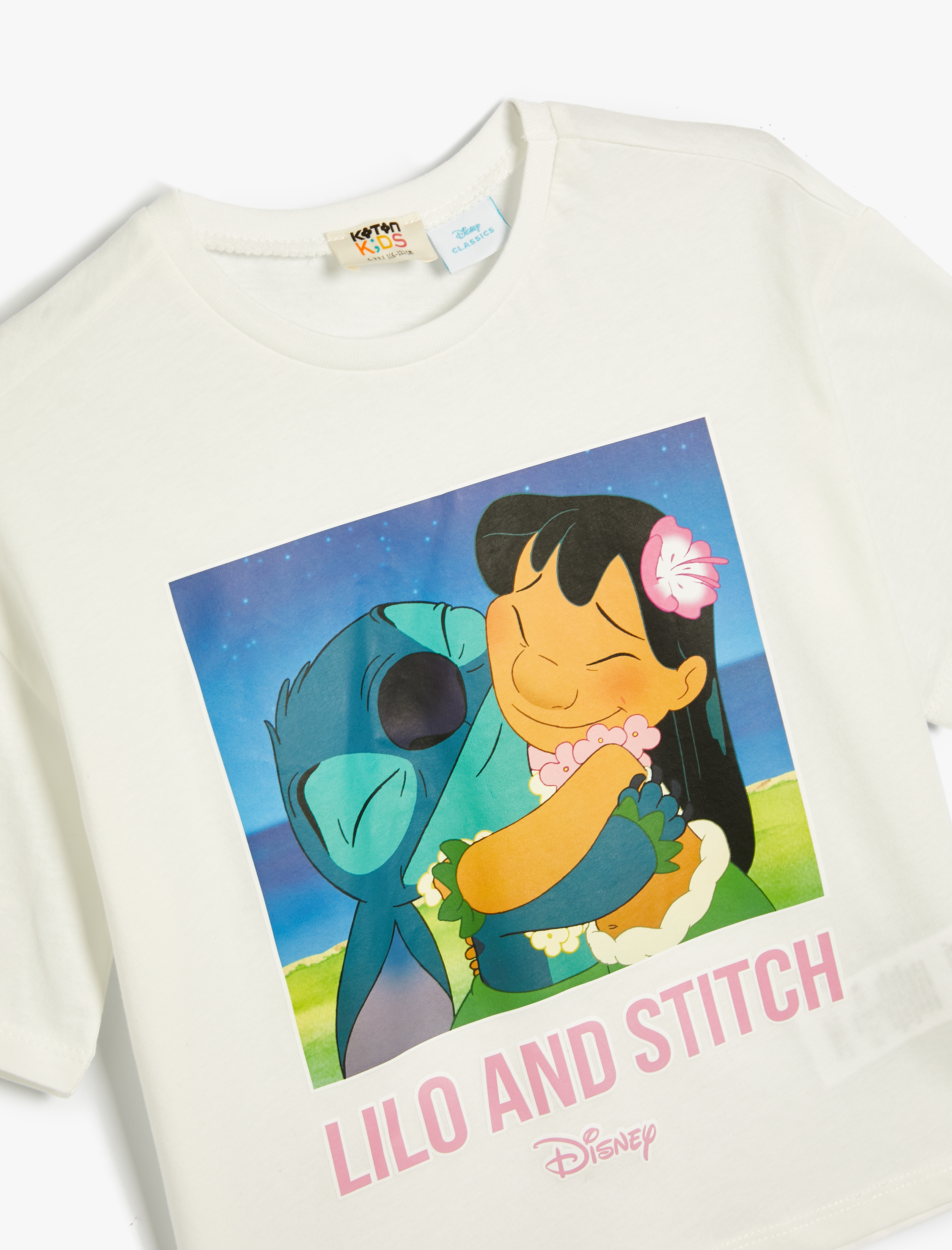  Kız Çocuk Stitch Crop Tişört Lisanslı Kısa Kollu Bisiklet Yaka Pamuklu