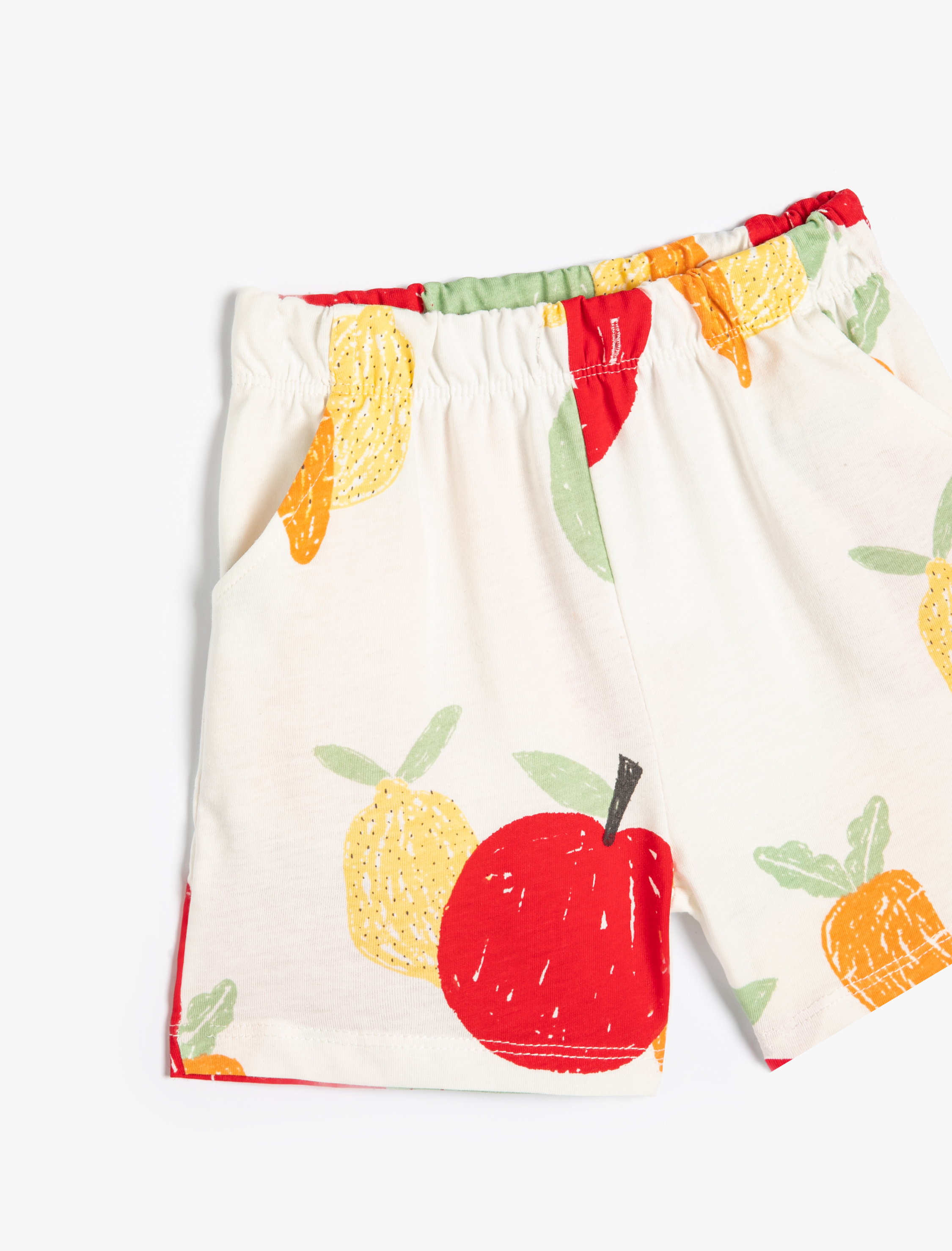  Erkek Bebek Şort Beli Bağlamalı Cepli Meyve Baskılı Pamuklu