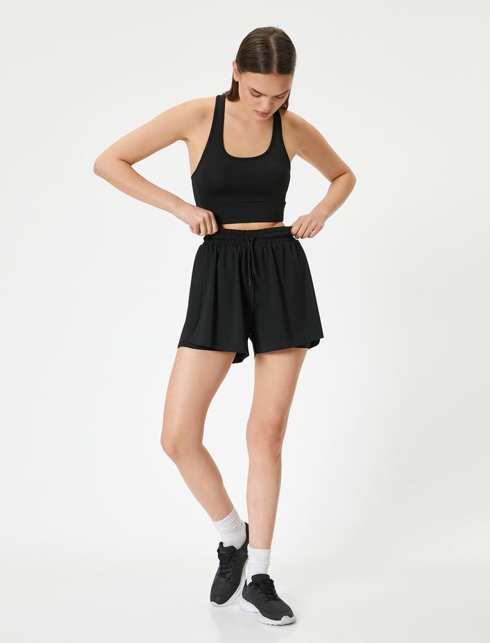  Spor Taytlı Şort Mini Standart Bel Rahat Kalıp Yırtmaç Detaylı